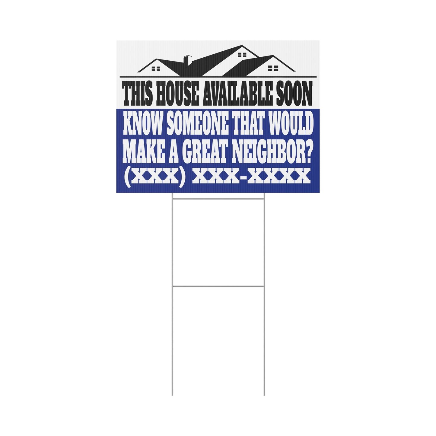 This House Available Soon Black & Blue 24" x 18" Plastic Yard Sign - Flippers, Wholesalers, Real Estate Investors