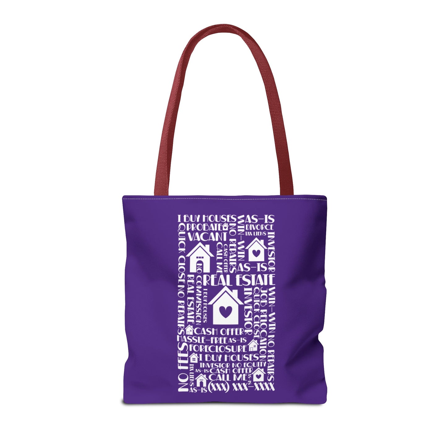 Real Estate Hustler Real Estate Investor Two-Sided Purple Tote Bag with Custom Phone Number