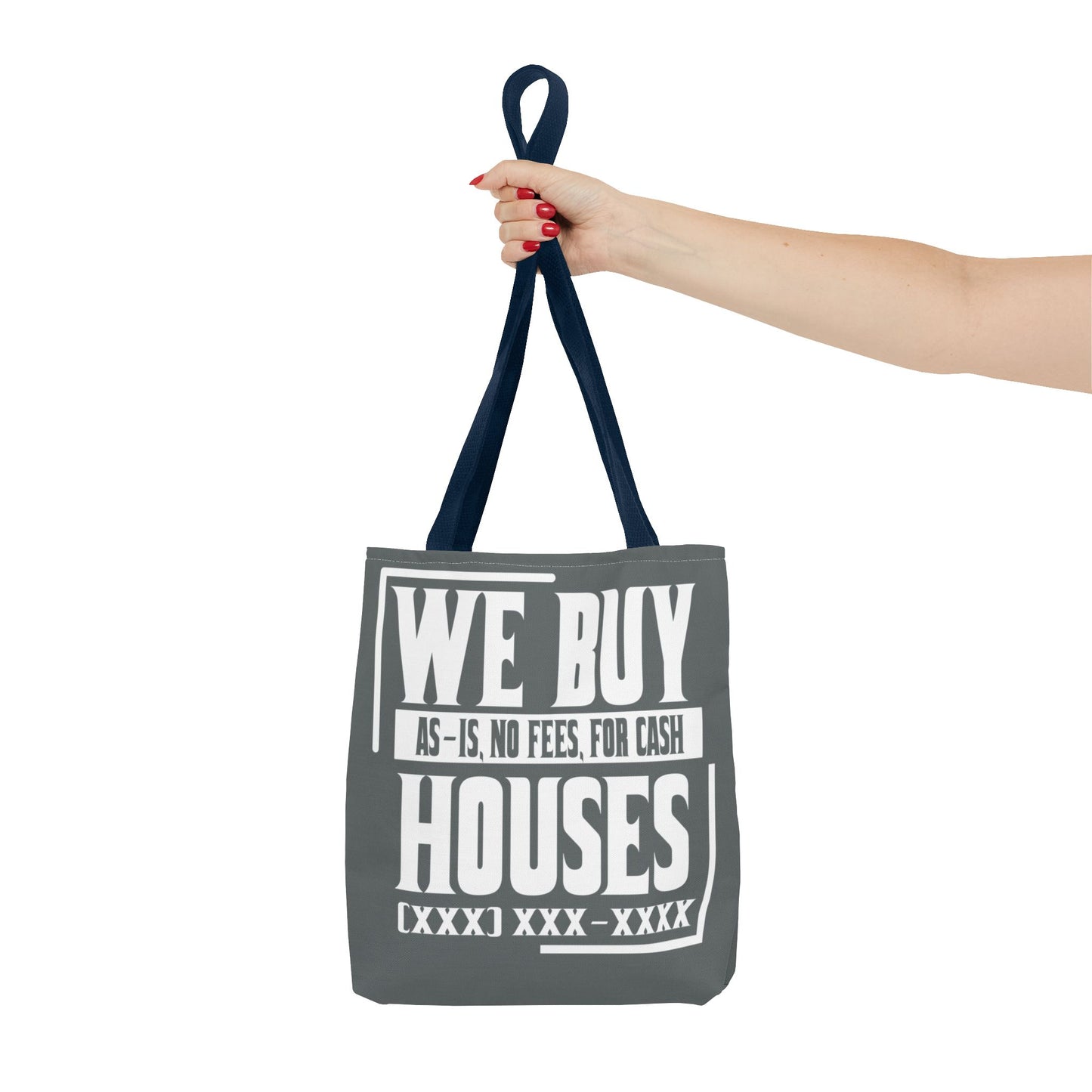 We Buy Houses As-Is, No Fees, For Cash Customized White and Gray Tote Bag for Real Estate Investors