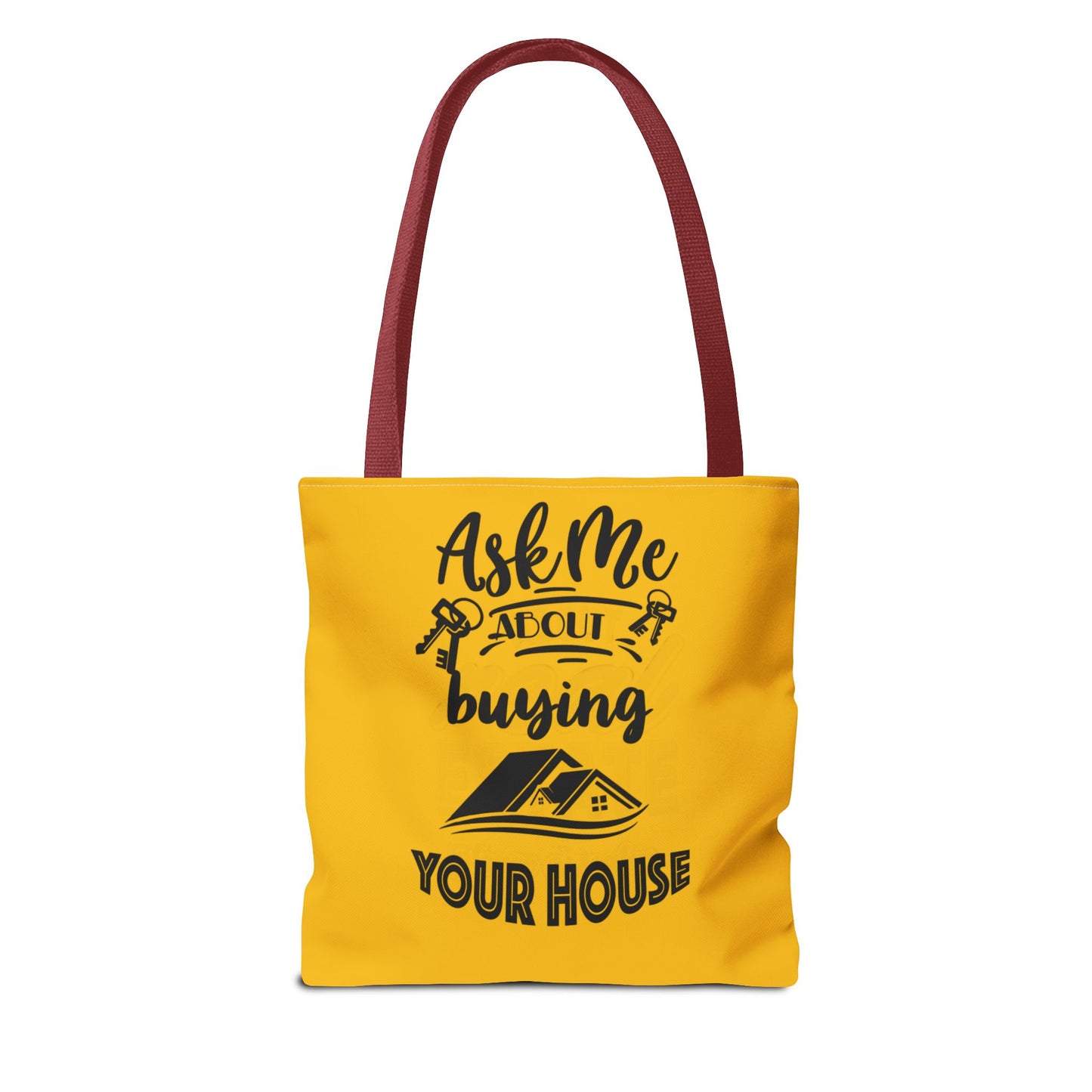 Ask Me About Buying Your House Real Estate Investor Two-Sided Yellow Tote Bag with Custom Phone Number