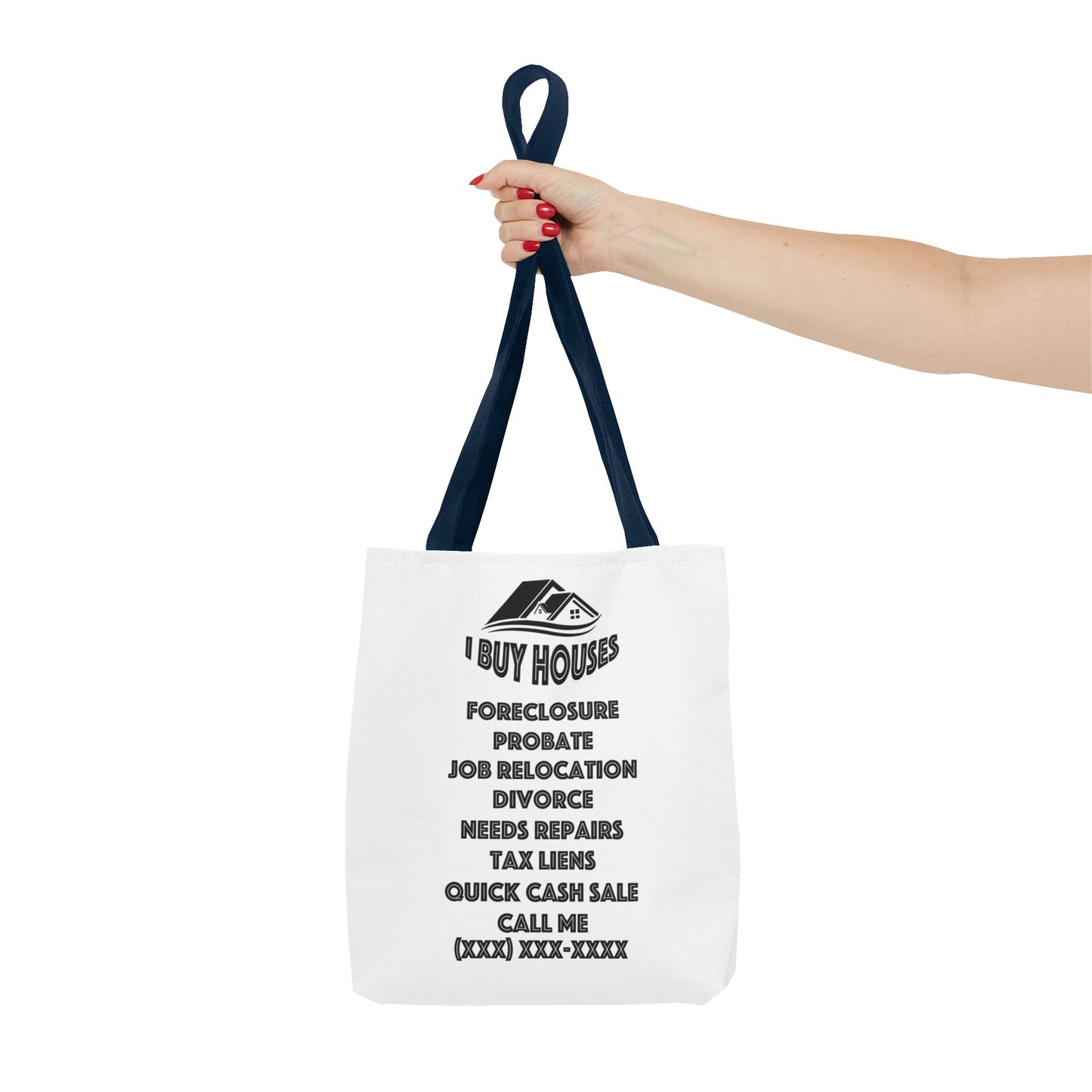 Ask Me About Buying Your House Real Estate Investor White Two-Sided Tote Bag with Custom Phone Number