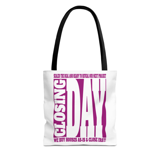 Closing Day Lead Generation Two-Sided White Tote Bag with Custom Phone Number