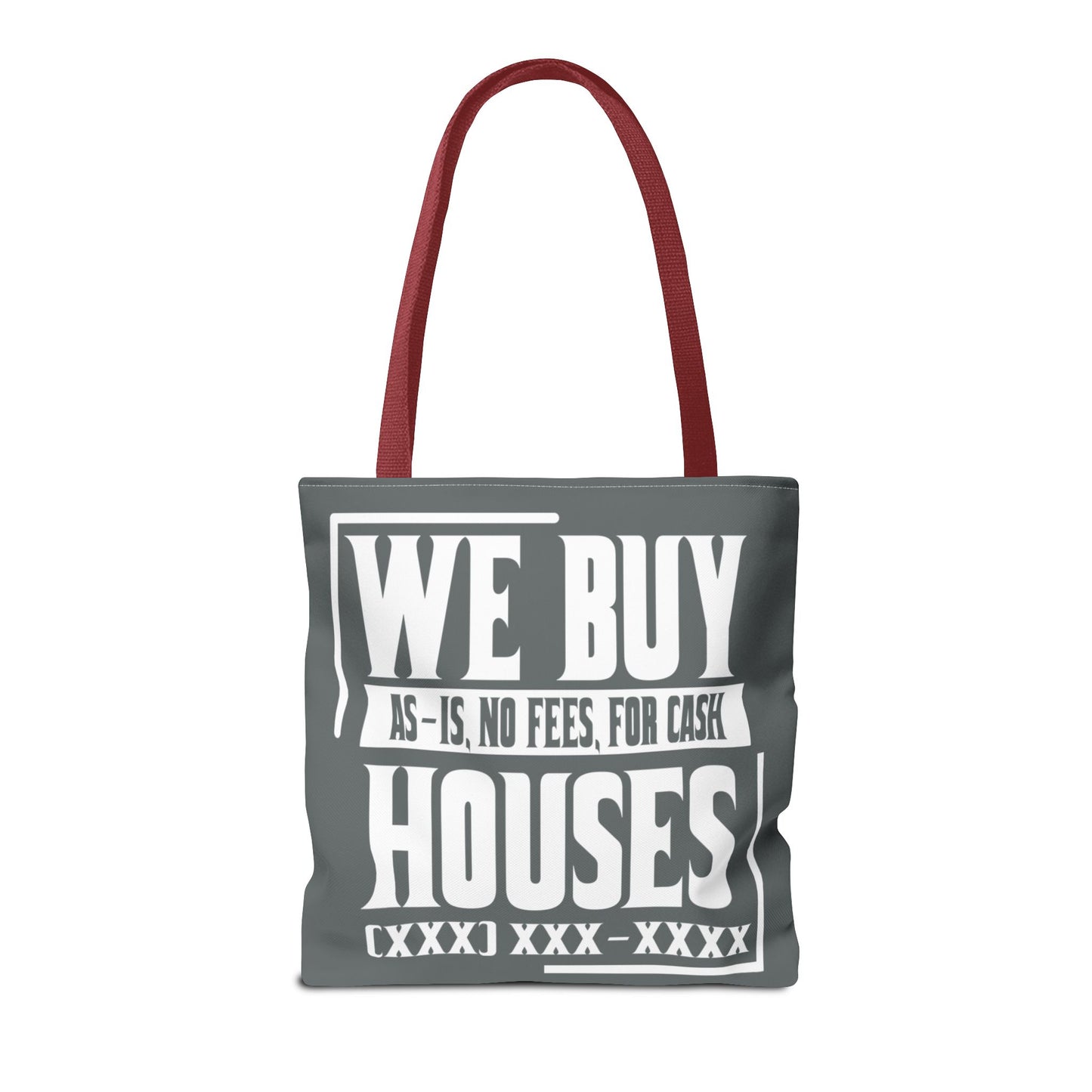 We Buy Houses As-Is, No Fees, For Cash Customized White and Gray Tote Bag for Real Estate Investors