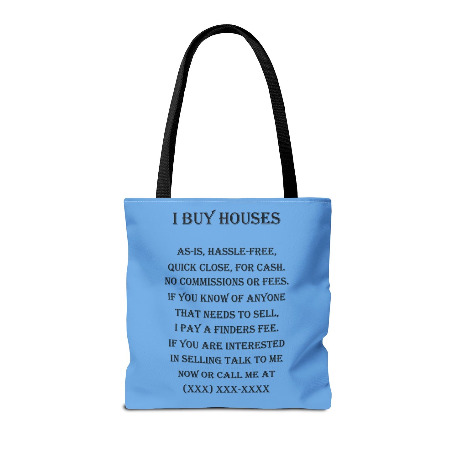 I Buy Houses Nationwide Real Estate Investor Two-Sided Blue Tote Bag with Custom Phone Number