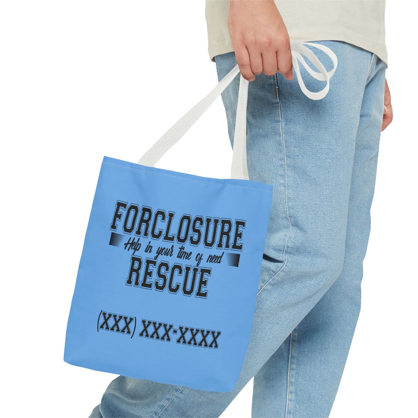 Foreclosure Rescue Real Estate Investor Two-Sided Blue Tote Bag with Custom Phone Number