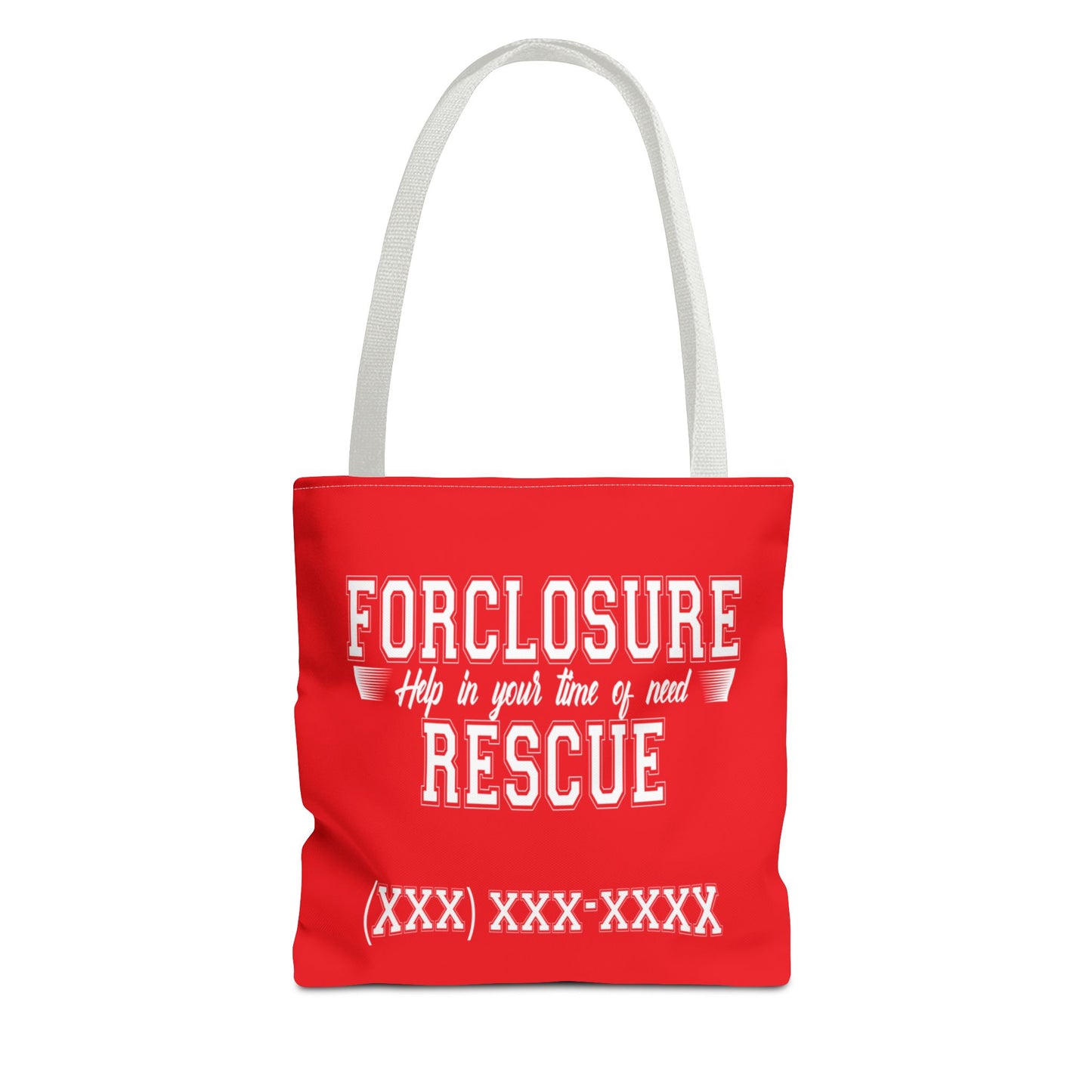 Foreclosure Rescue Real Estate Investor Two-Sided Red Tote Bag with Custom Phone Number