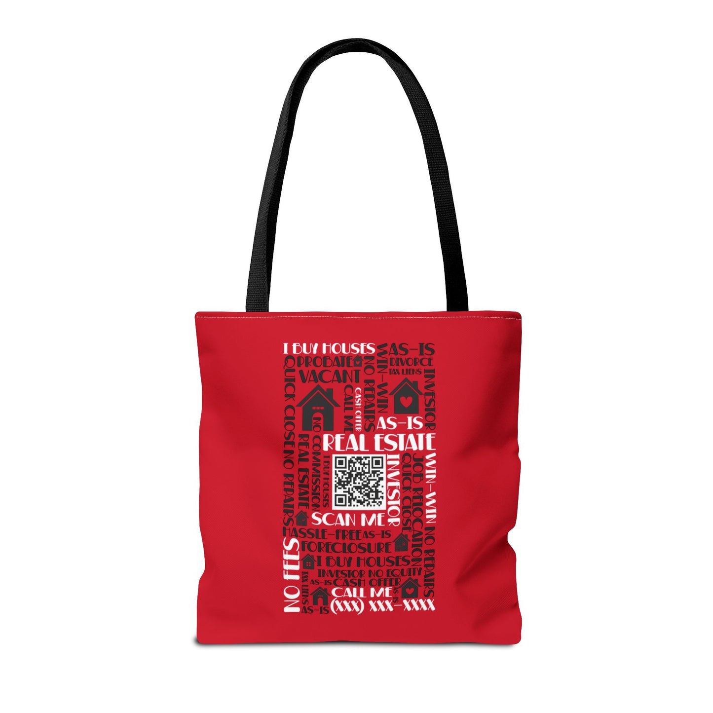 Local House Dealer Real Estate Investor Two-Sided Red Tote Bag with Custom Phone Number