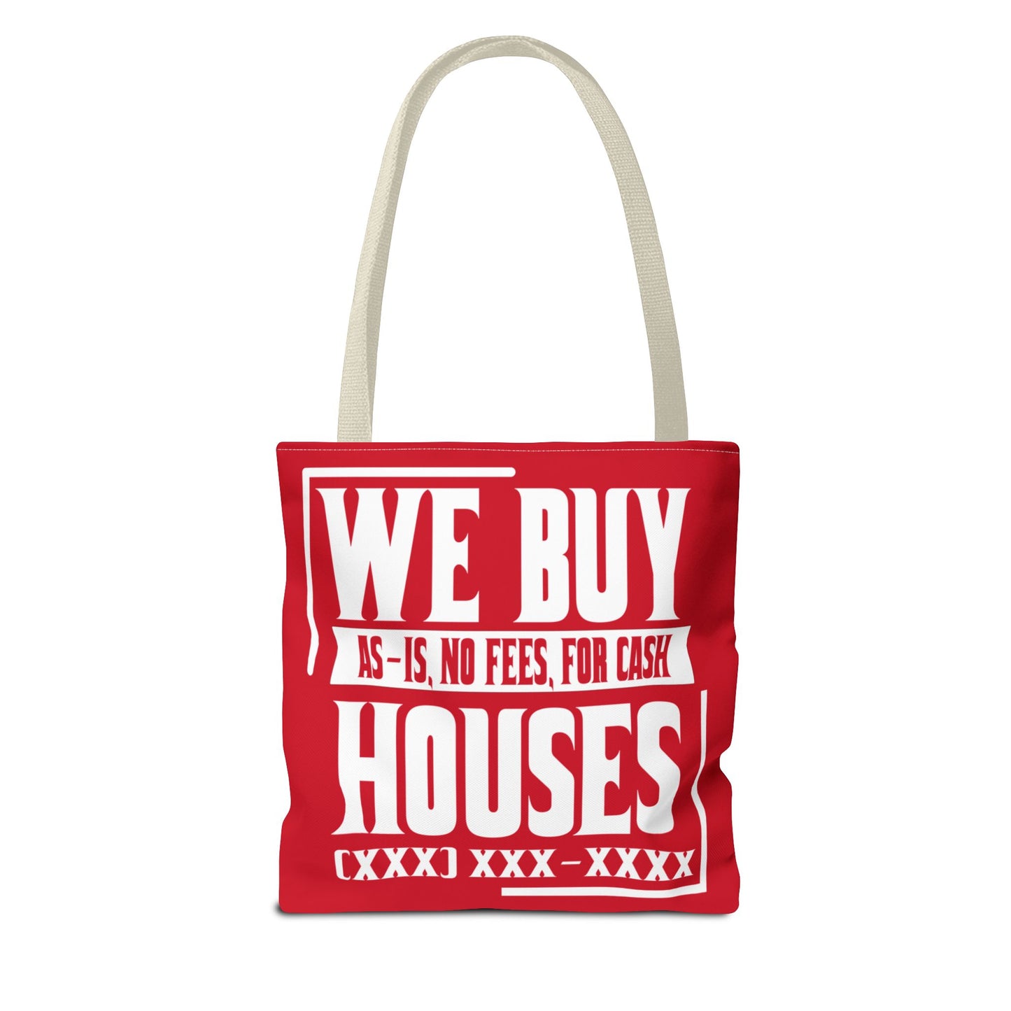 We Buy Houses As-Is, No Fees, For Cash Customized White and Red Tote Bag for Real Estate Investors