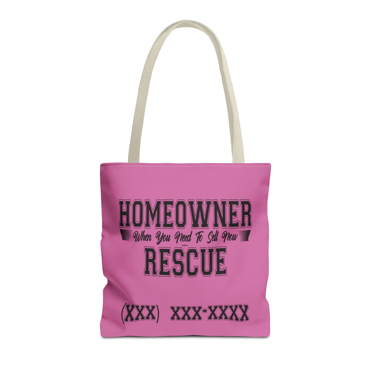 Homeowner Rescue Real Estate Investor Two-Sided Pink Tote Bag with Custom Phone Number