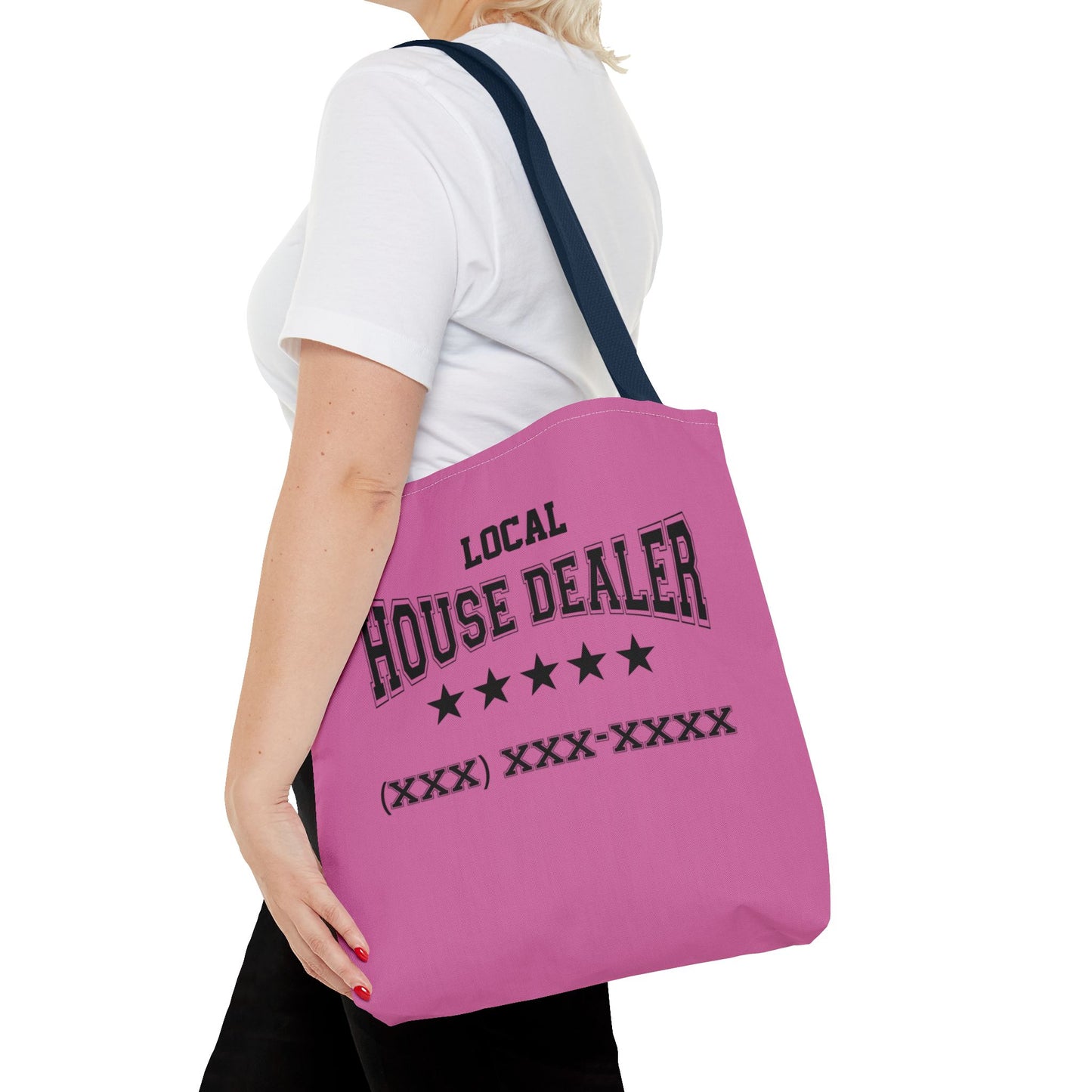 Local Five Star House Dealer Real Estate Investor Two-Sided Pink Tote Bag with Custom Phone Number