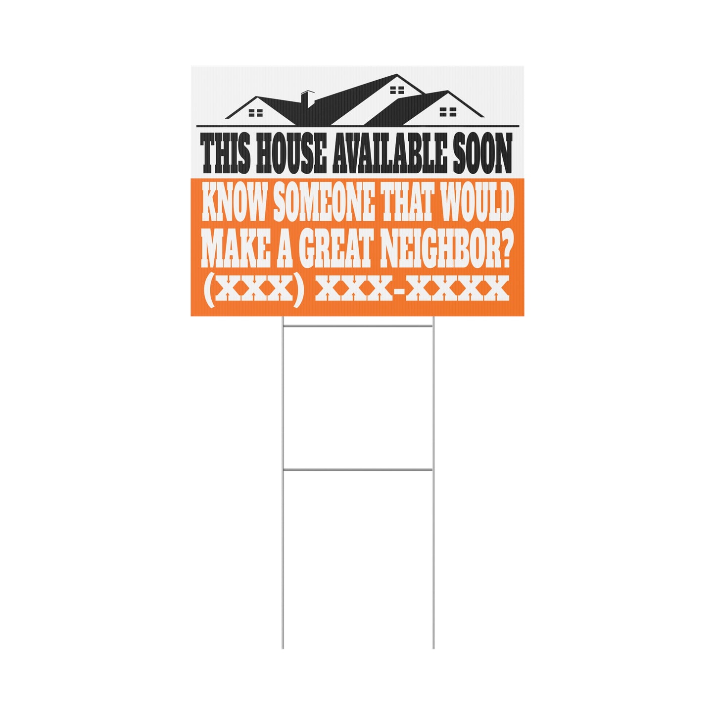 This House Available Soon Black & Orange 24" x 18" Plastic Yard Sign - Flippers, Wholesalers, Real Estate Investors