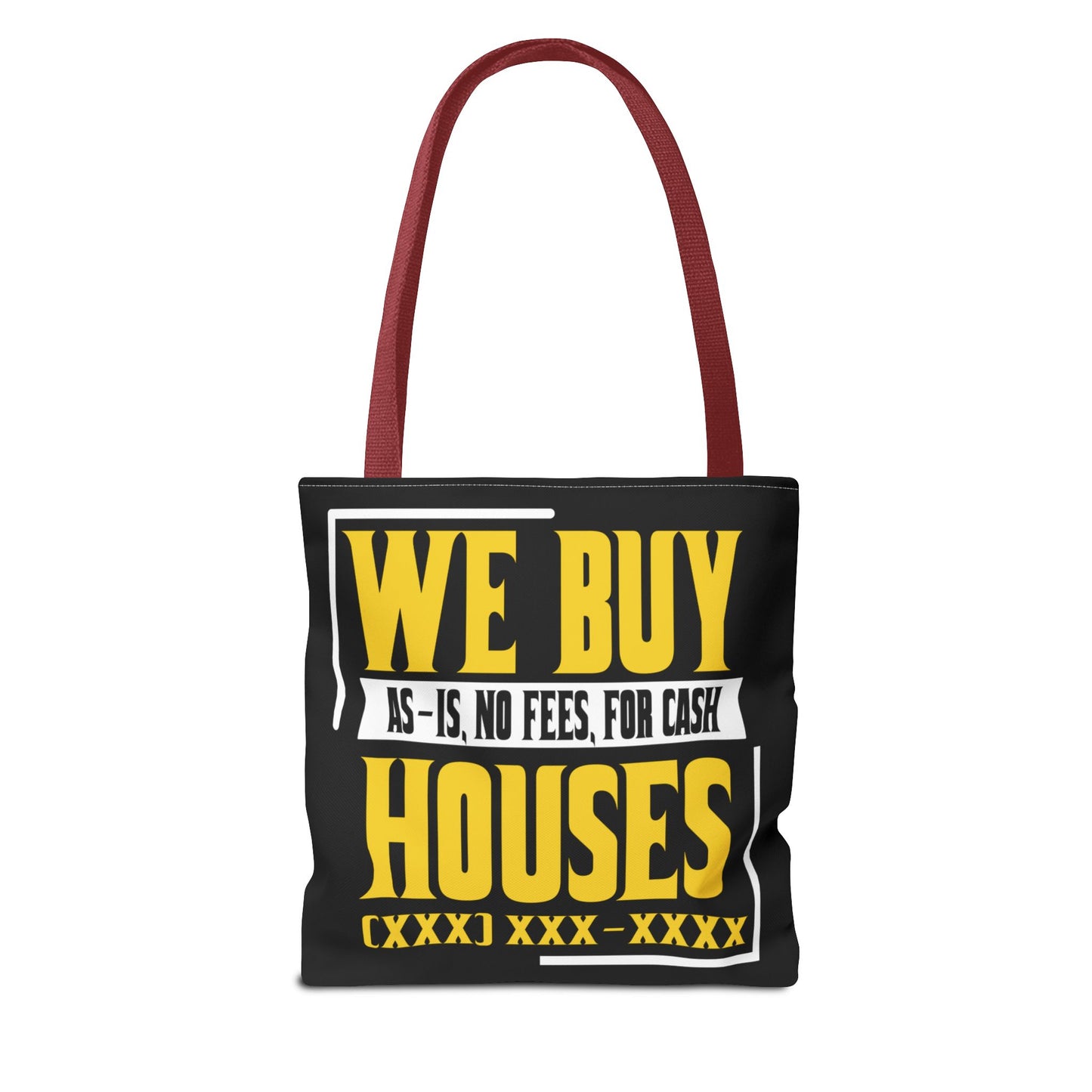 We Buy Houses As-Is, No Fees, For Cash Customized Black and Yellow Tote Bag for Real Estate Investors