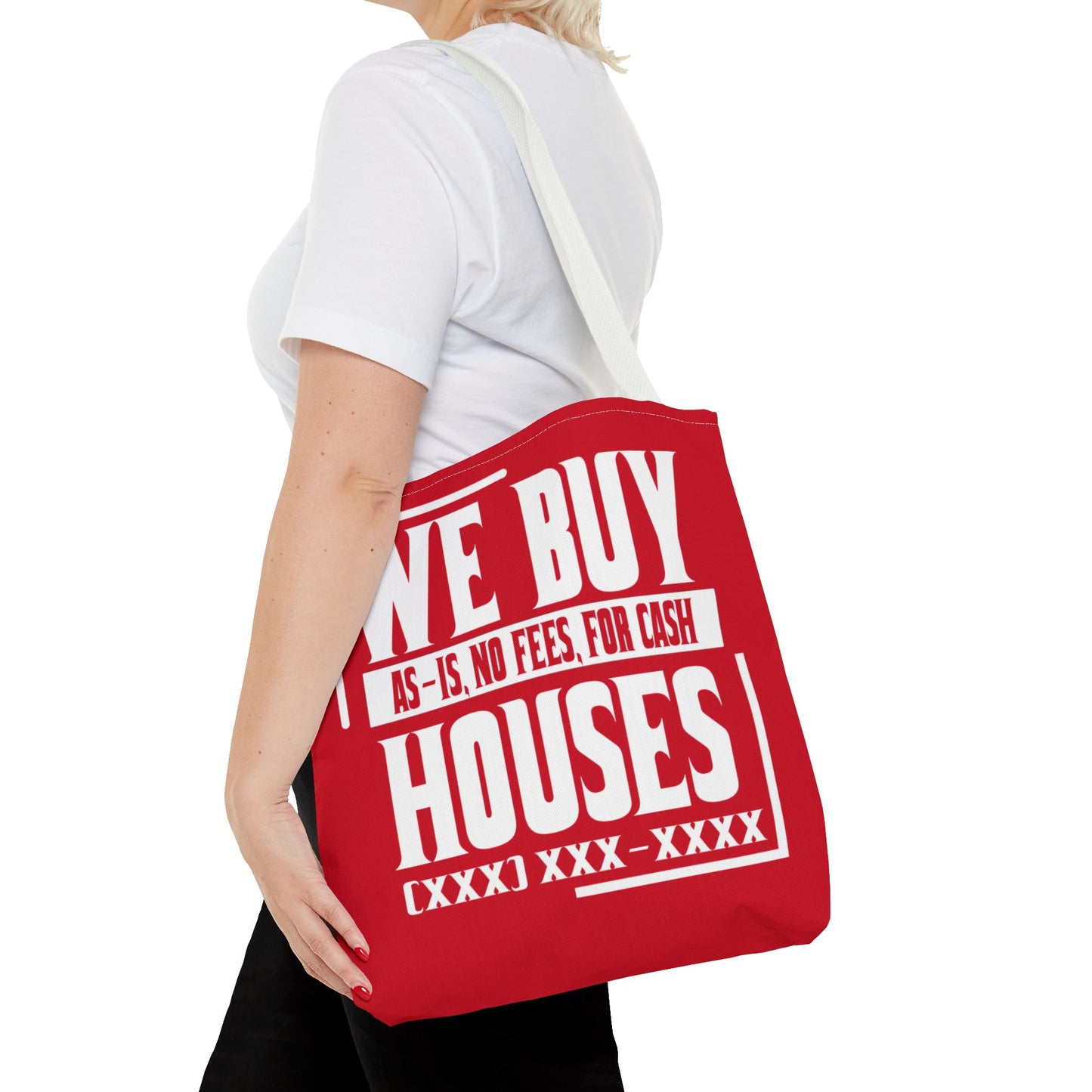 We Buy Houses As-Is, No Fees, For Cash Customized White and Red Tote Bag for Real Estate Investors