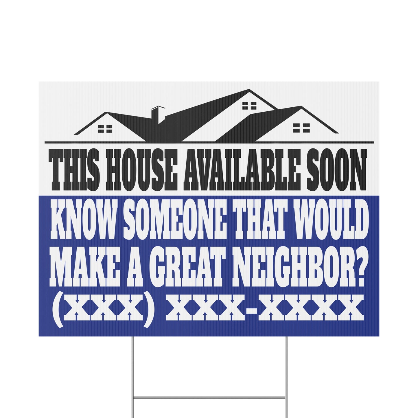 This House Available Soon Black & Blue 24" x 18" Plastic Yard Sign - Flippers, Wholesalers, Real Estate Investors