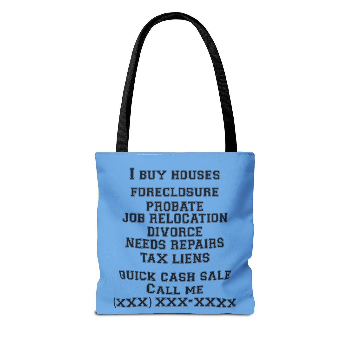 Foreclosure Rescue Real Estate Investor Two-Sided Blue Tote Bag with Custom Phone Number