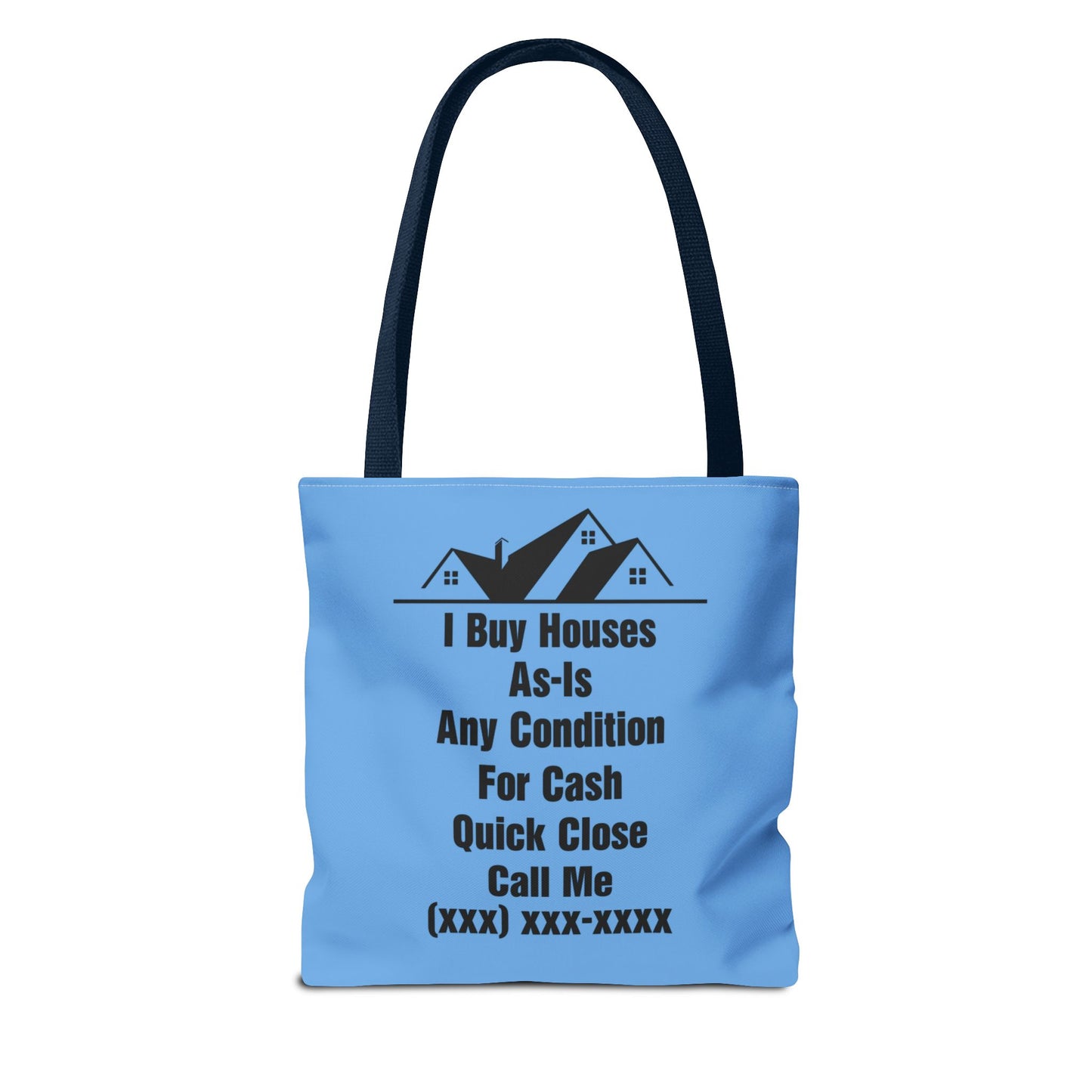 Warning I'm Known to Spontaneously Talk About Real Estate Investing Real Estate Investor Two-Sided Blue Tote Bag with Custom Phone Number