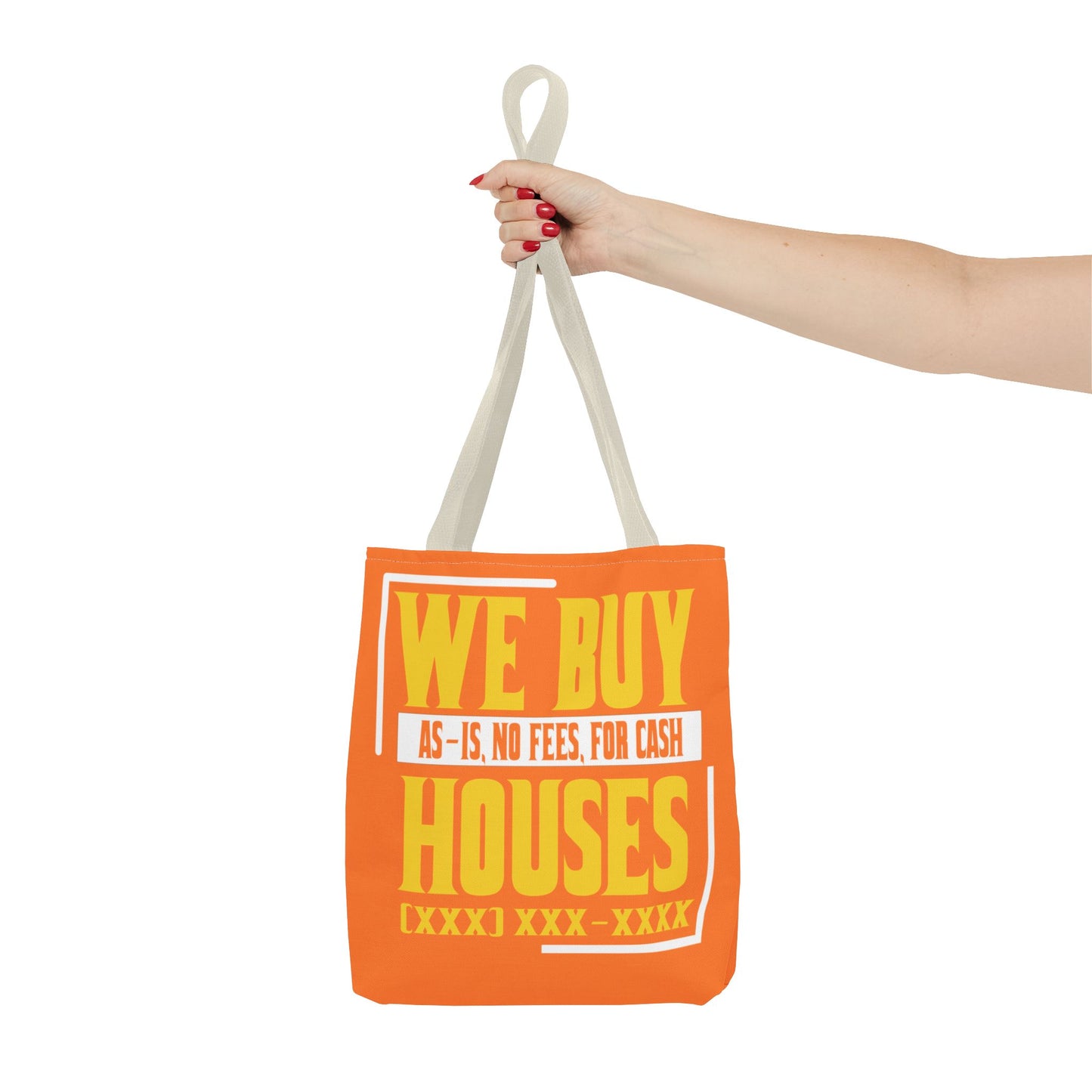 We Buy Houses As-Is, No Fees, For Cash Customized White and Yellow Tote Bag for Real Estate Investors