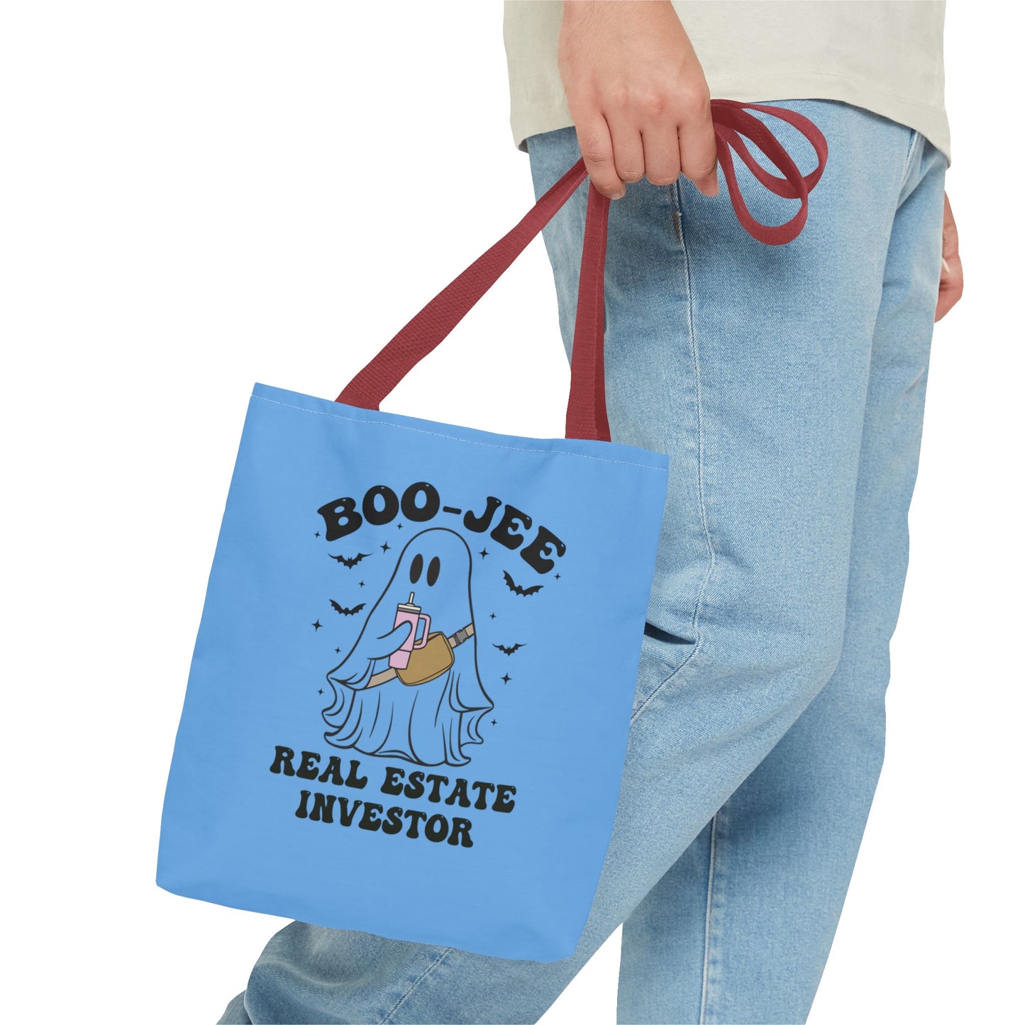 Boo_Jee Real Estate Investor Halloween Two-Sided Blue Tote Bag with Custom Phone Number