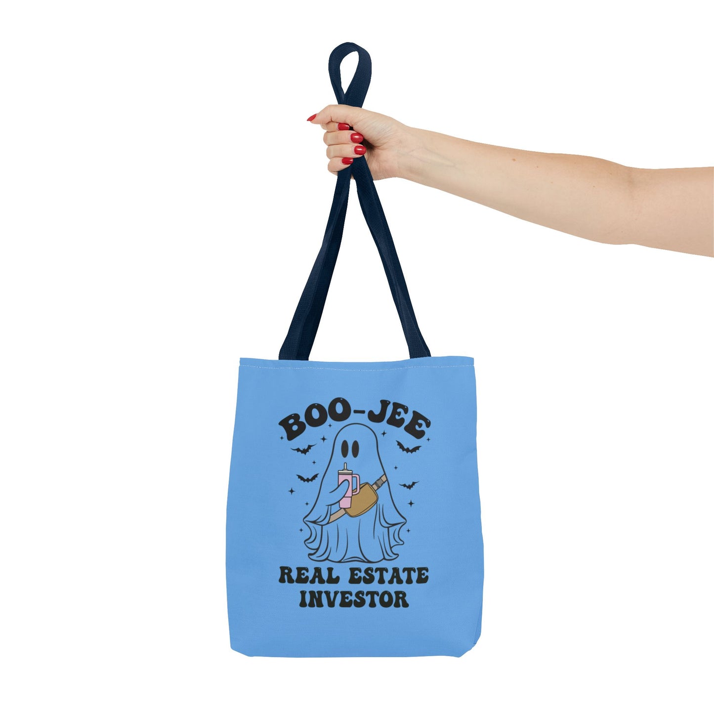 Boo_Jee Real Estate Investor Halloween Two-Sided Blue Tote Bag with Custom Phone Number