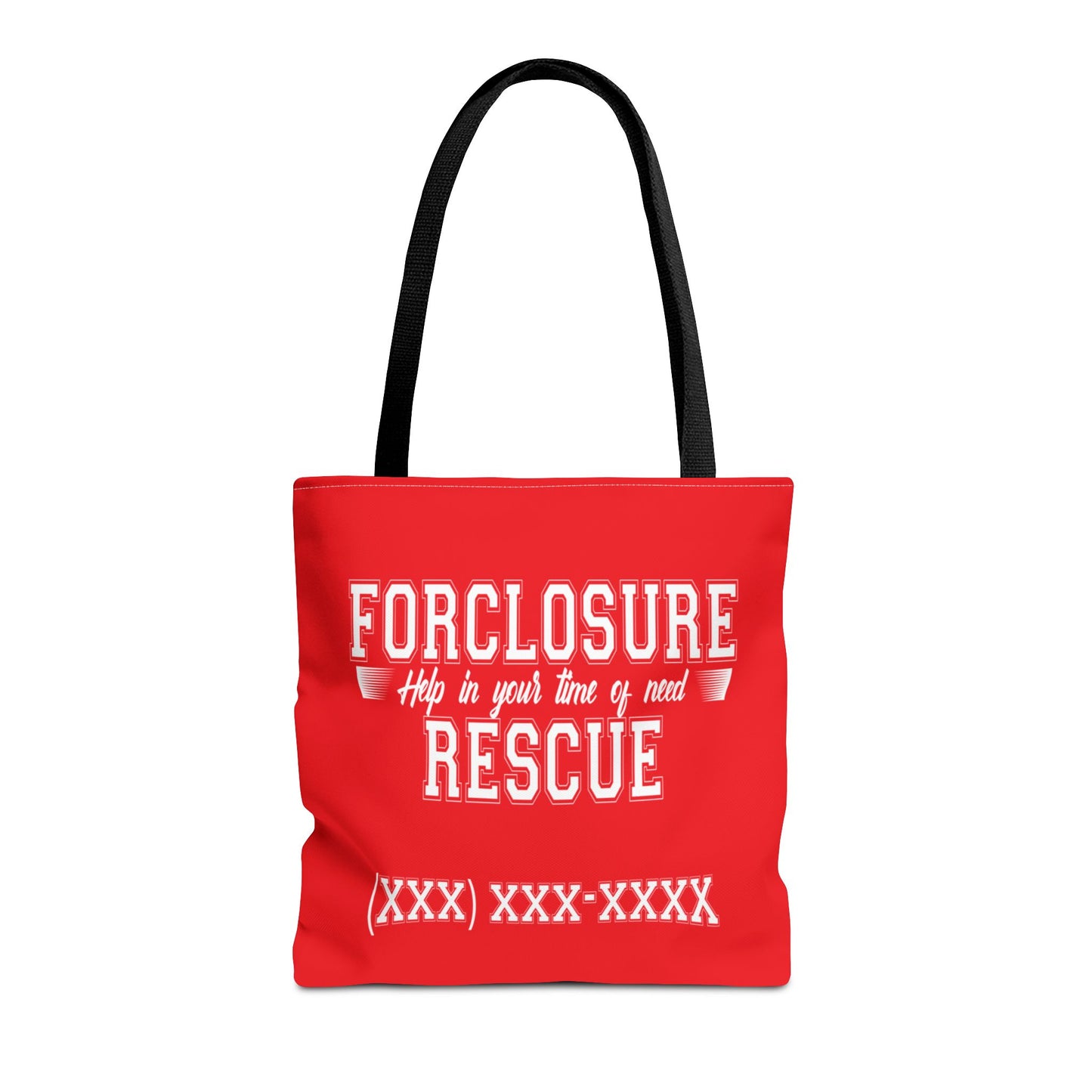 Foreclosure Rescue Real Estate Investor Two-Sided Red Tote Bag with Custom Phone Number