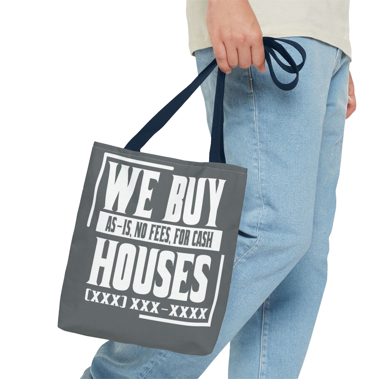 We Buy Houses As-Is, No Fees, For Cash Customized White and Gray Tote Bag for Real Estate Investors