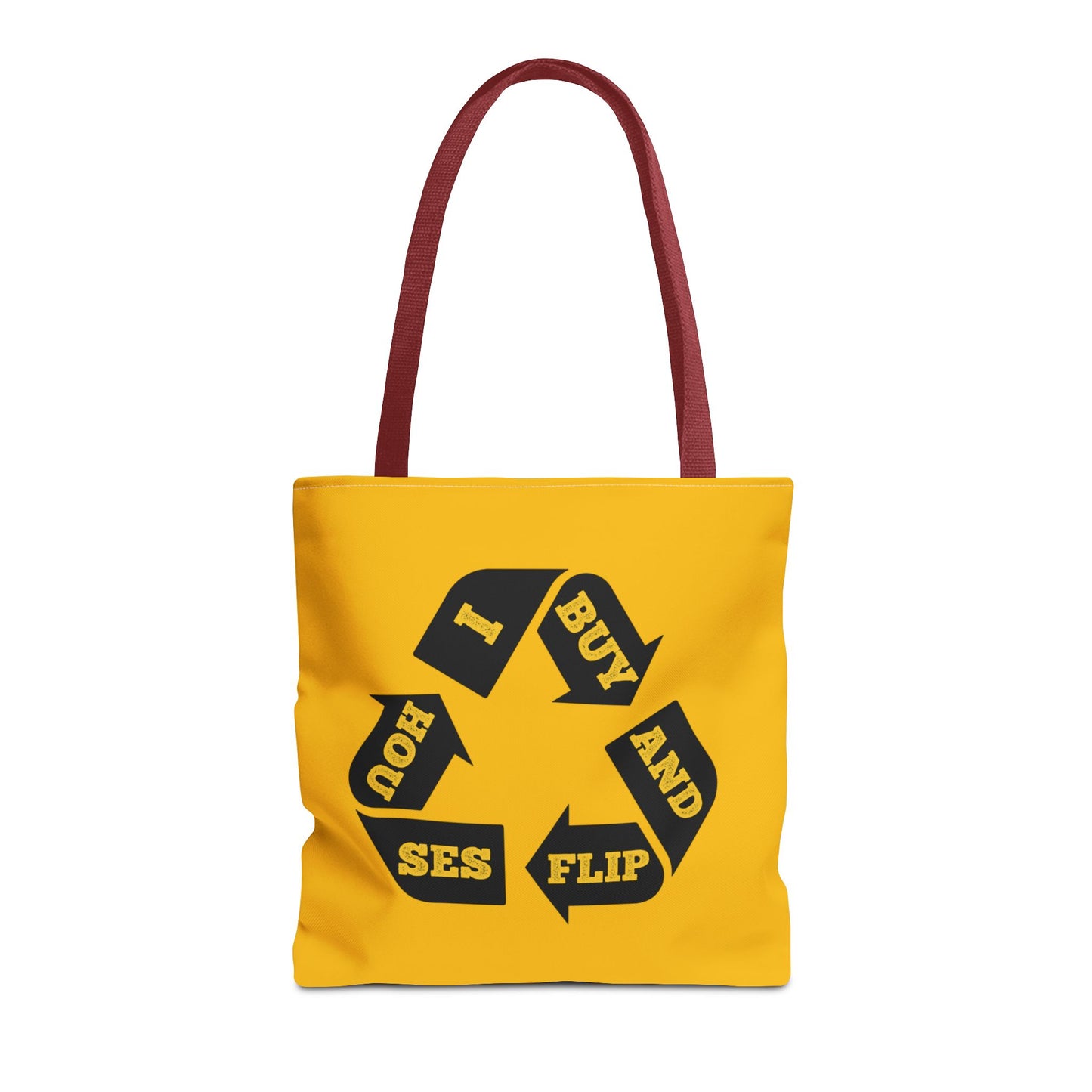 I Buy and Flip Houses to Buy Real Estate Investor Two-Sided Black & Yellow Tote Bag with Custom Phone Number