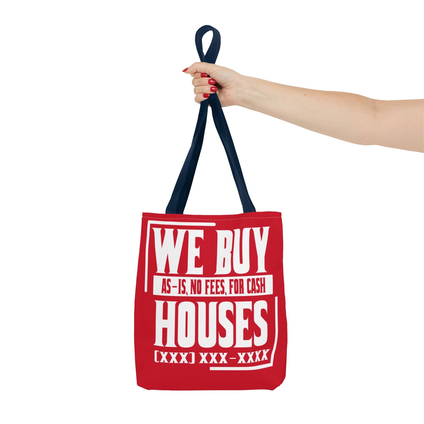 We Buy Houses As-Is, No Fees, For Cash Customized White and Red Tote Bag for Real Estate Investors