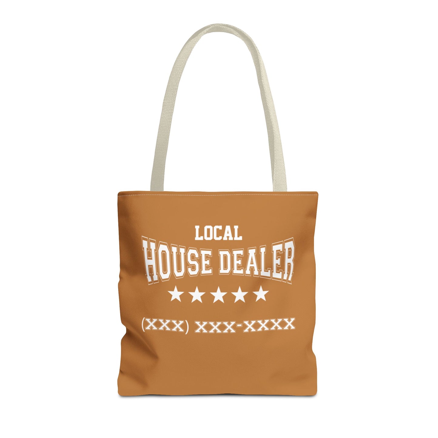 Local Five Star House Dealer Real Estate Investor Two-Sided Brown Tote Bag with Custom Phone Number