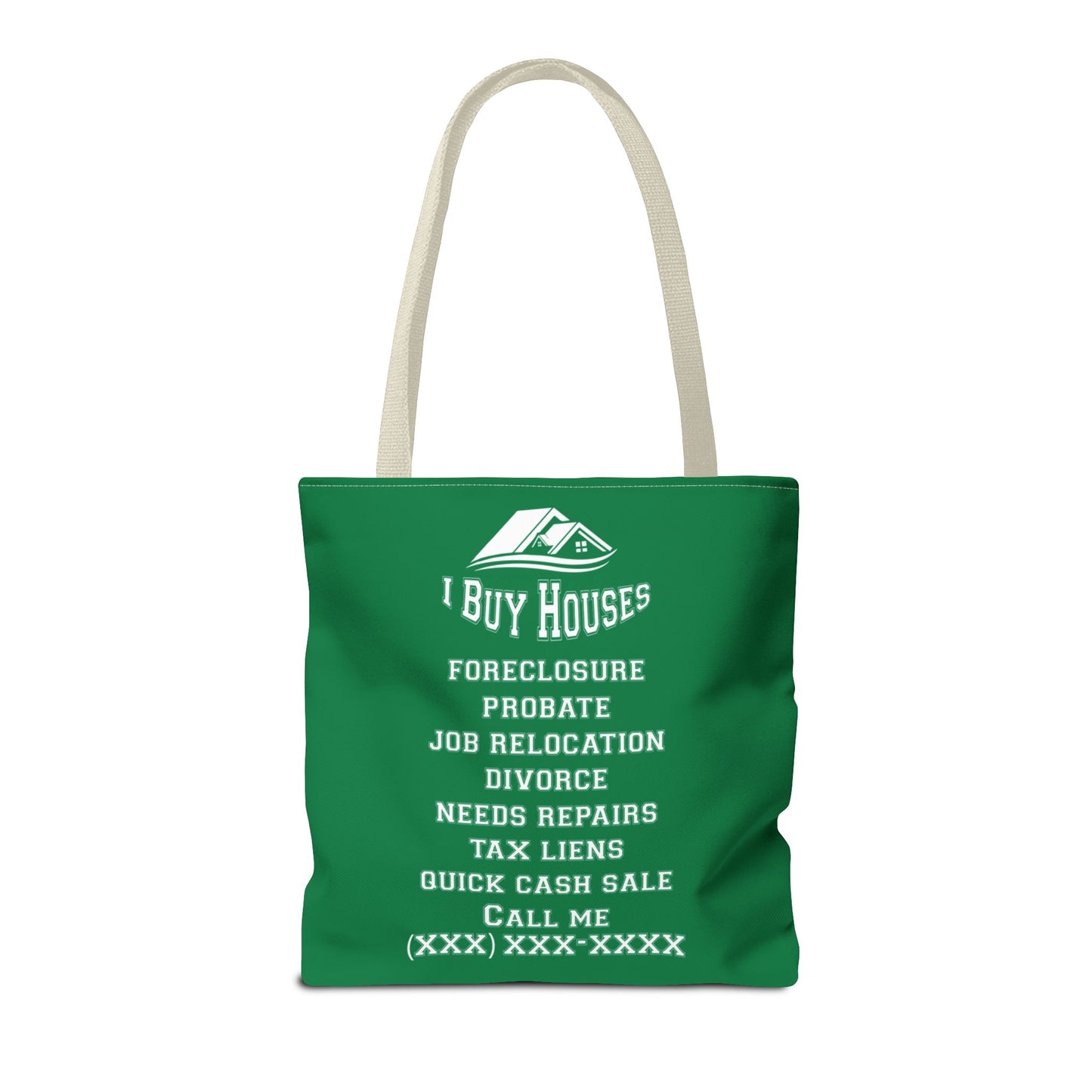 Local Five Star House Dealer Real Estate Investor Two-Sided Dark Green Tote Bag with Custom Phone Number