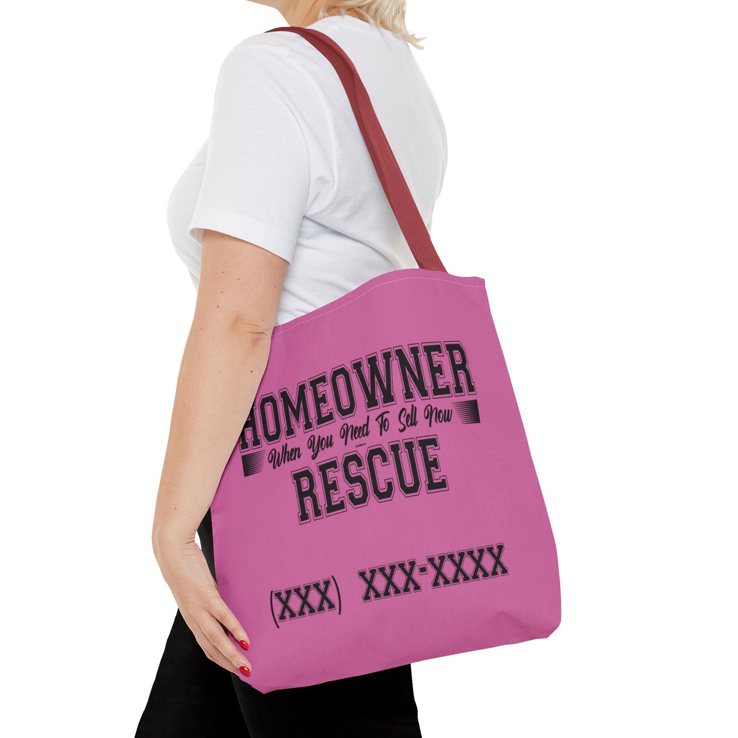 Homeowner Rescue Real Estate Investor Two-Sided Pink Tote Bag with Custom Phone Number