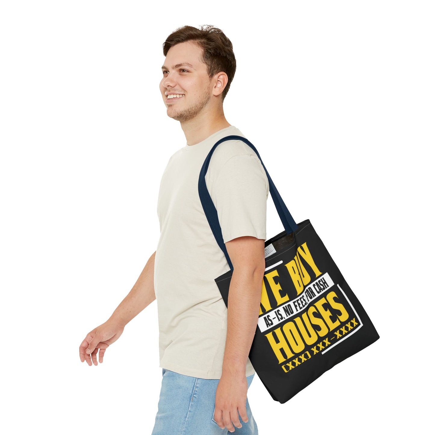 We Buy Houses As-Is, No Fees, For Cash Customized Black and Yellow Tote Bag for Real Estate Investors