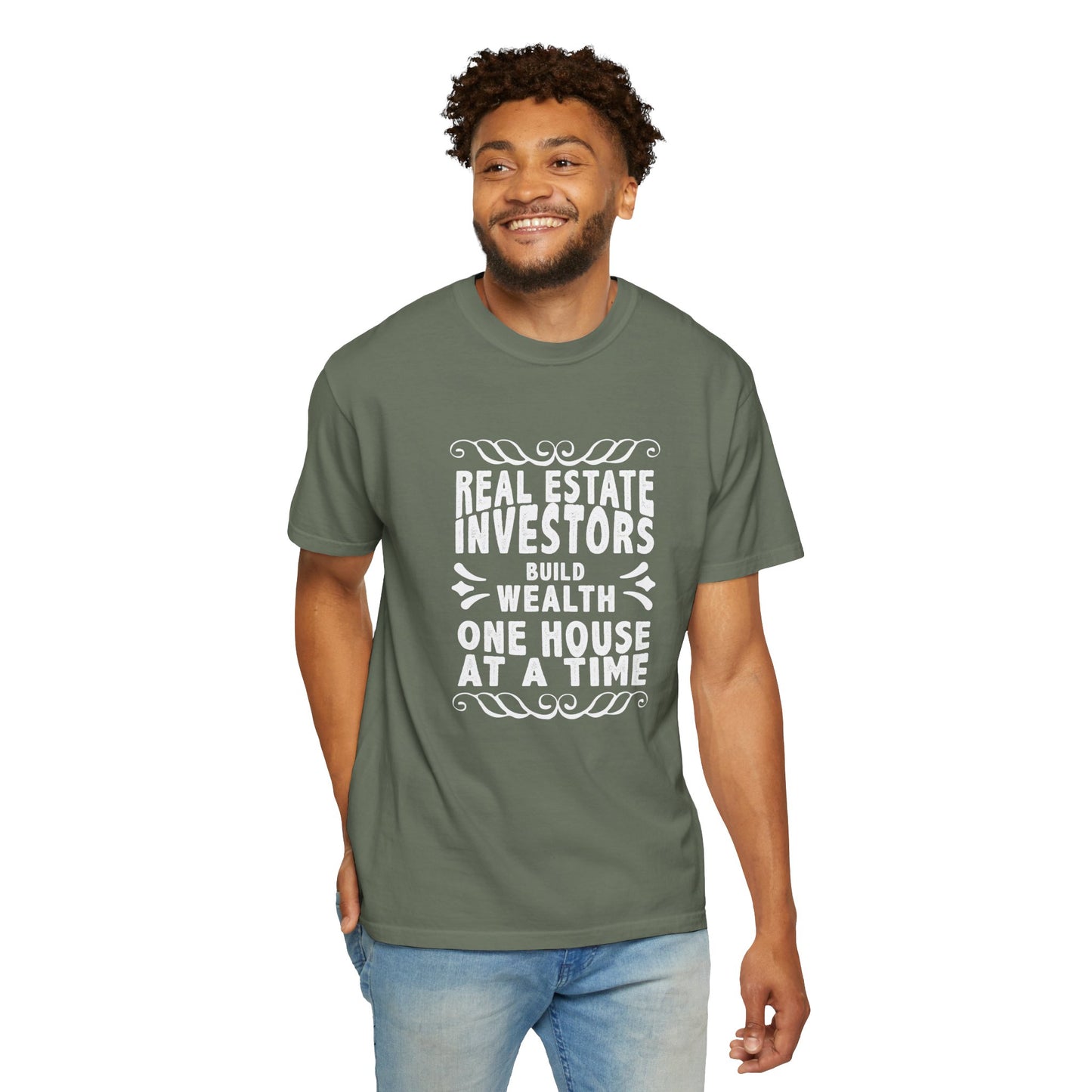 Real Estate Investors Build Wealth One House at a Time Unisex Garment-Dyed T-shirt