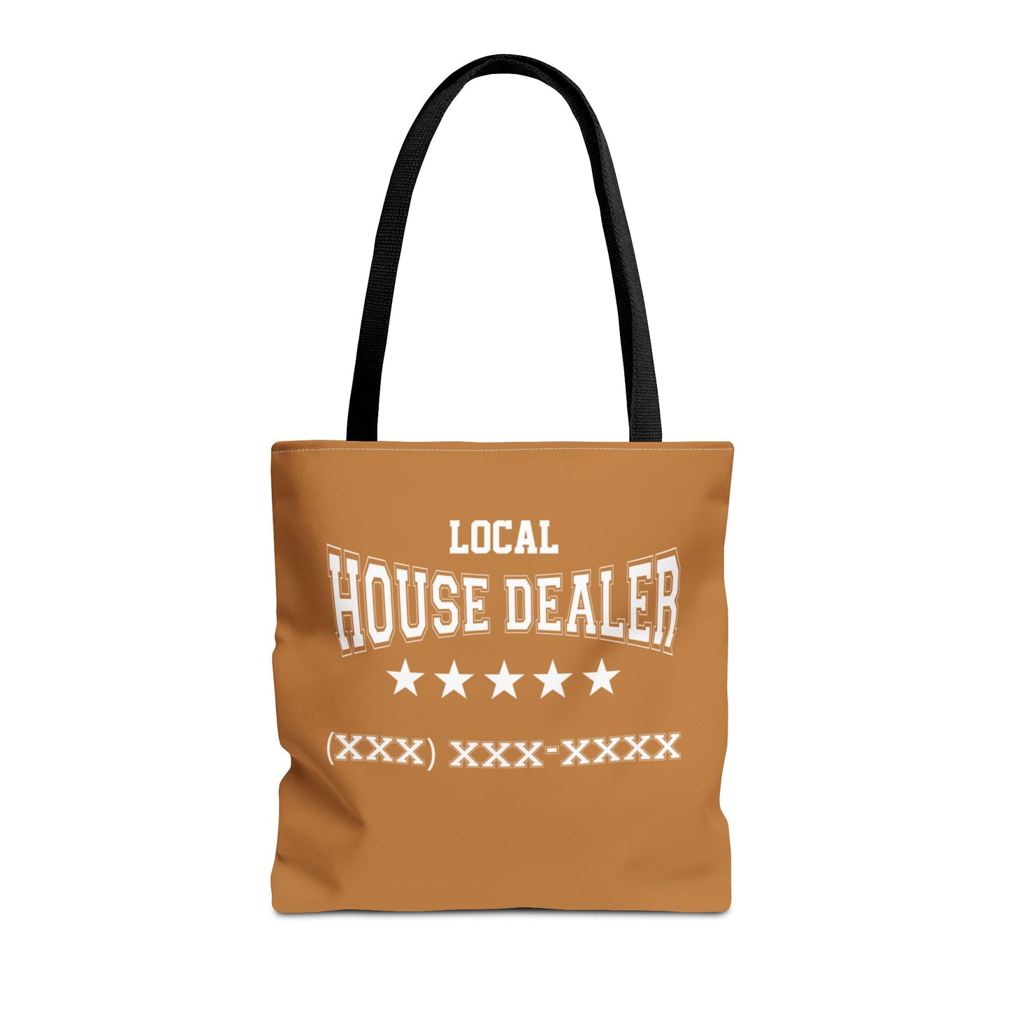 Local Five Star House Dealer Real Estate Investor Two-Sided Brown Tote Bag with Custom Phone Number