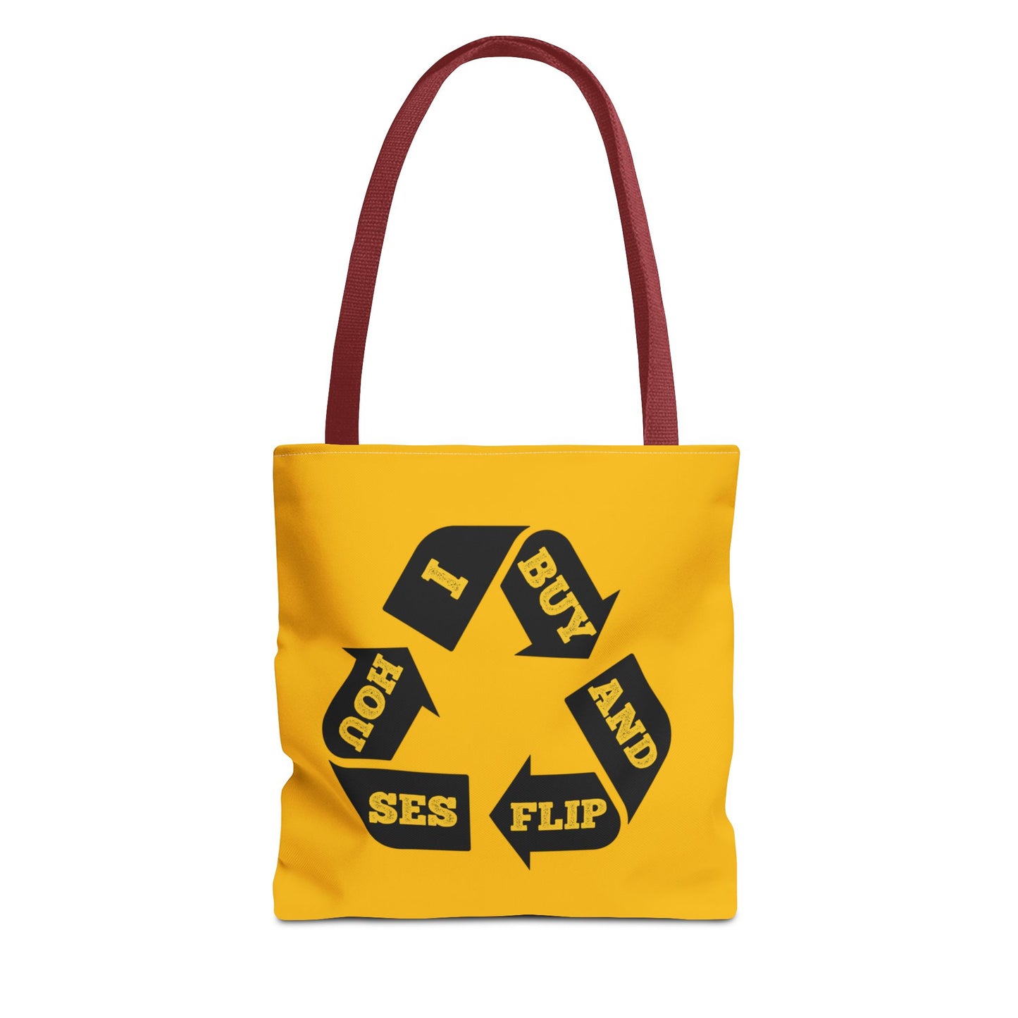 I Buy and Flip Houses to Buy Real Estate Investor Two-Sided Black & Yellow Tote Bag with Custom Phone Number