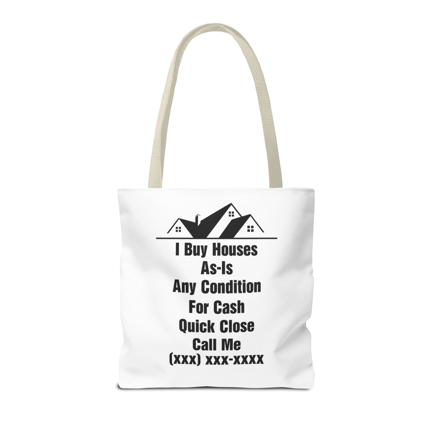 Warning I'm Known to Spontaneously Talk About Real Estate Investing Real Estate Investor Two-Sided White Tote Bag with Custom Phone Number