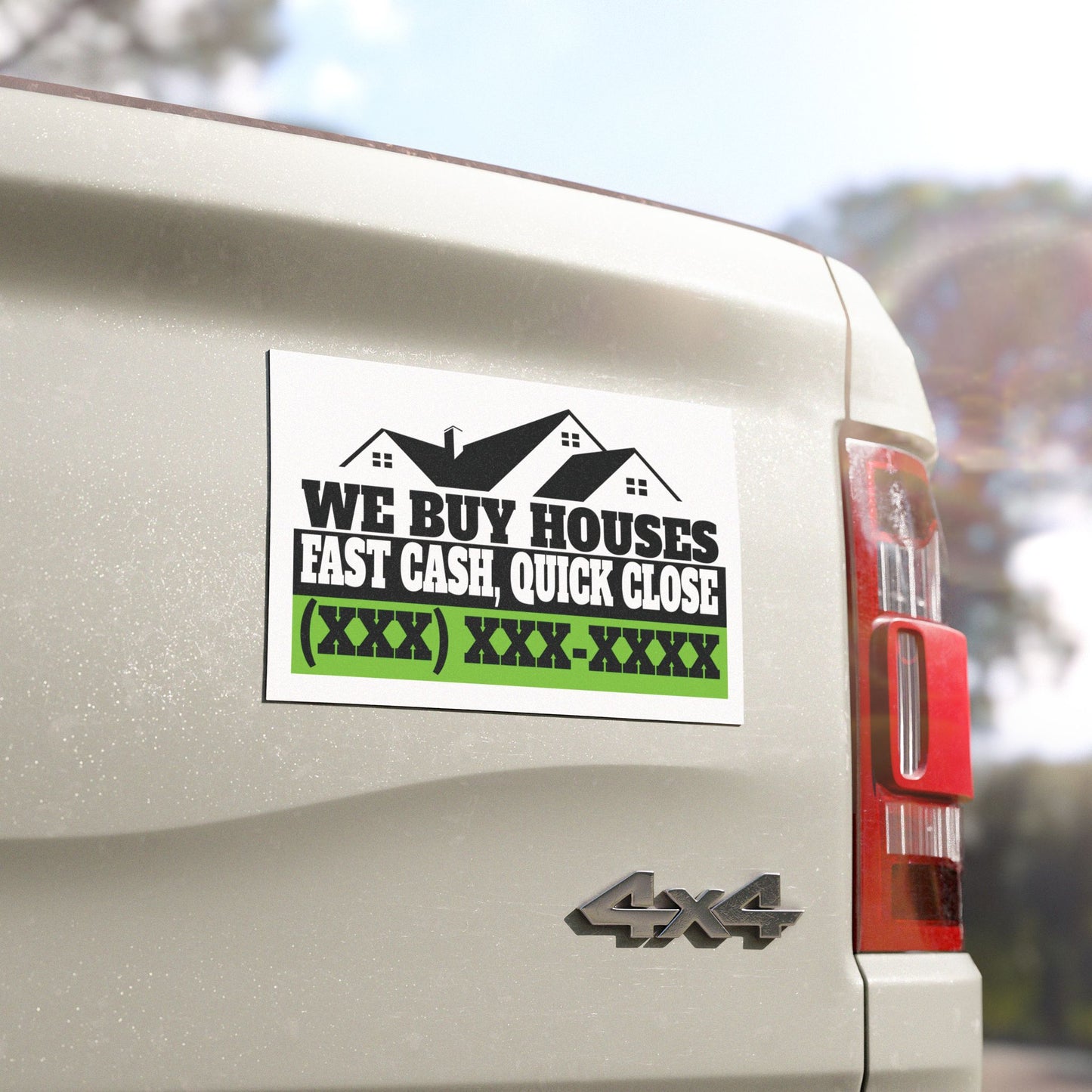 We Buy Houses Fast Cash, Quick Close. Real Estate Investor and Wholesaler Green and Black Car Magnets for Hot Leads