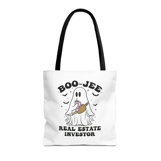 Boo_Jee Real Estate Investor Halloween Two-Sided White Tote Bag with Custom Phone Number