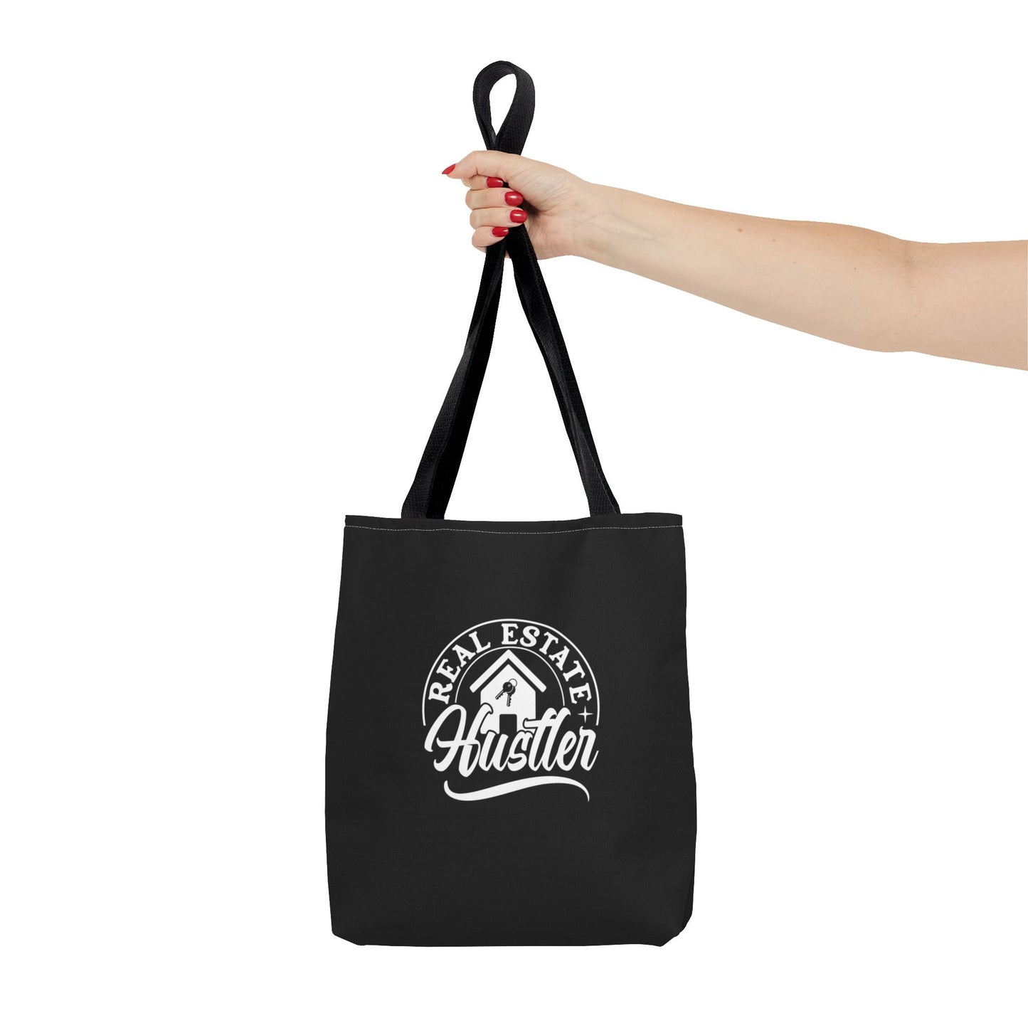 Real Estate Hustler Real Estate Investor Two-Sided Black Tote Bag with Custom Phone Number