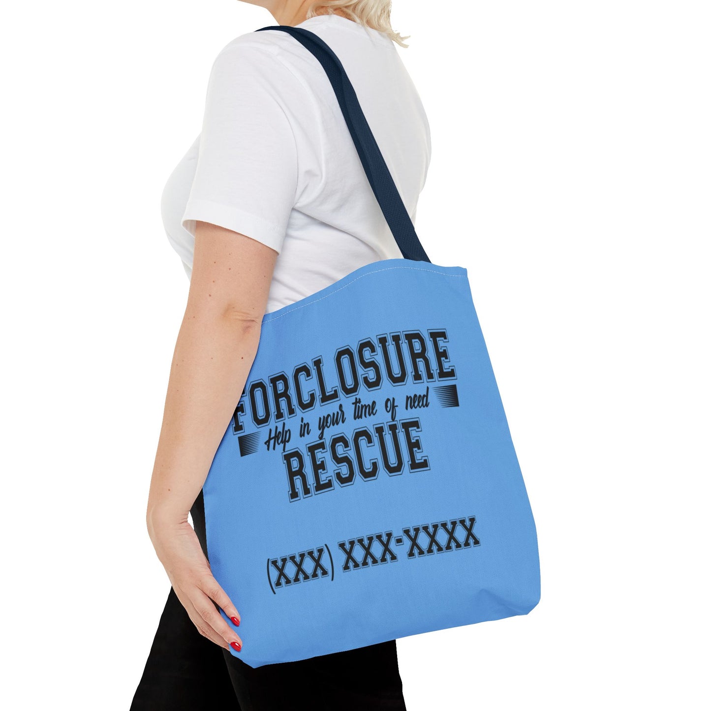 Foreclosure Rescue Real Estate Investor Two-Sided Blue Tote Bag with Custom Phone Number