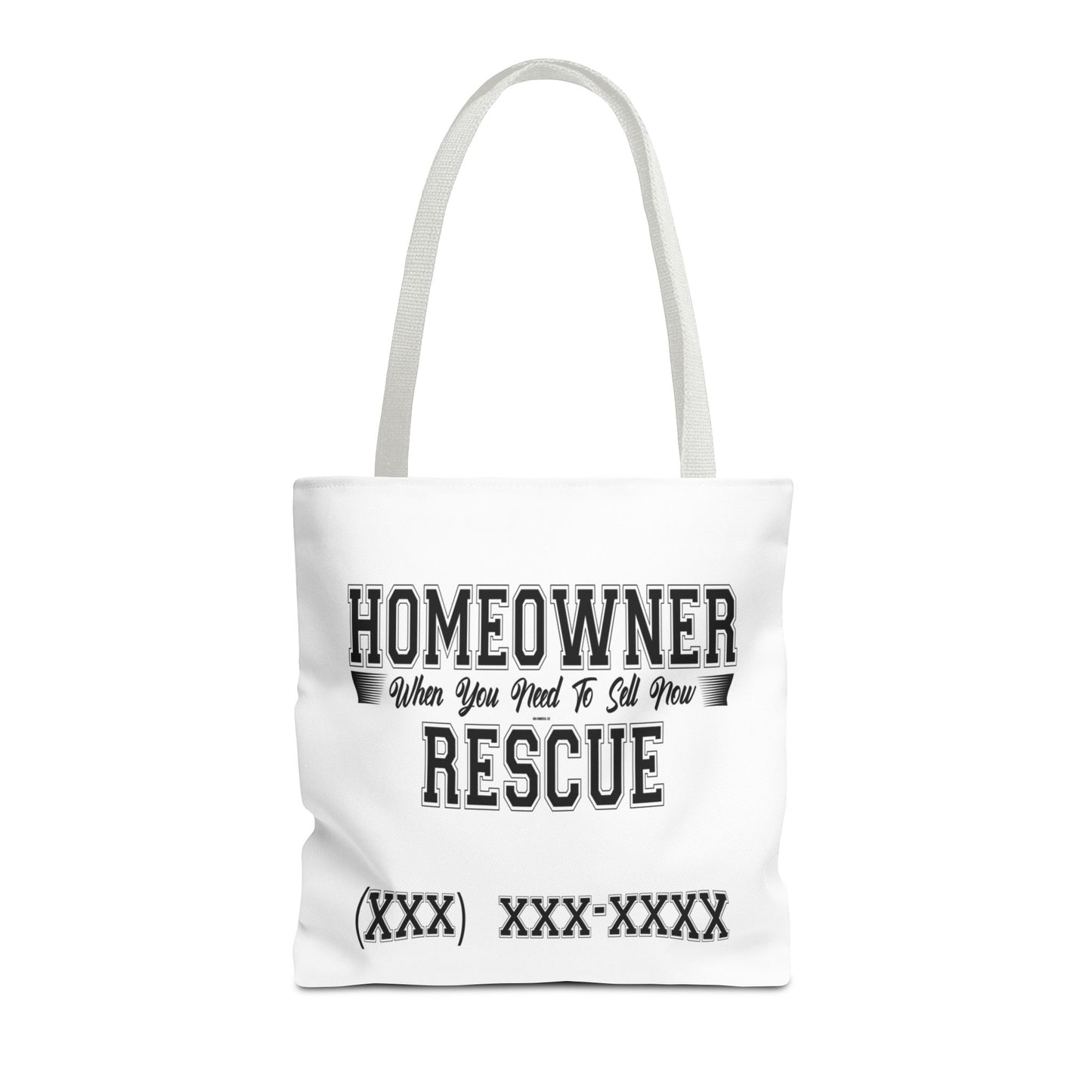 Homeowner Rescue Real Estate Investor Two-Sided White Tote Bag with Custom Phone Number