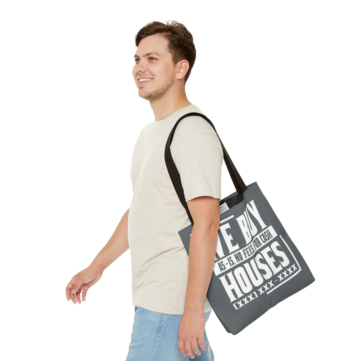 We Buy Houses As-Is, No Fees, For Cash Customized White and Gray Tote Bag for Real Estate Investors