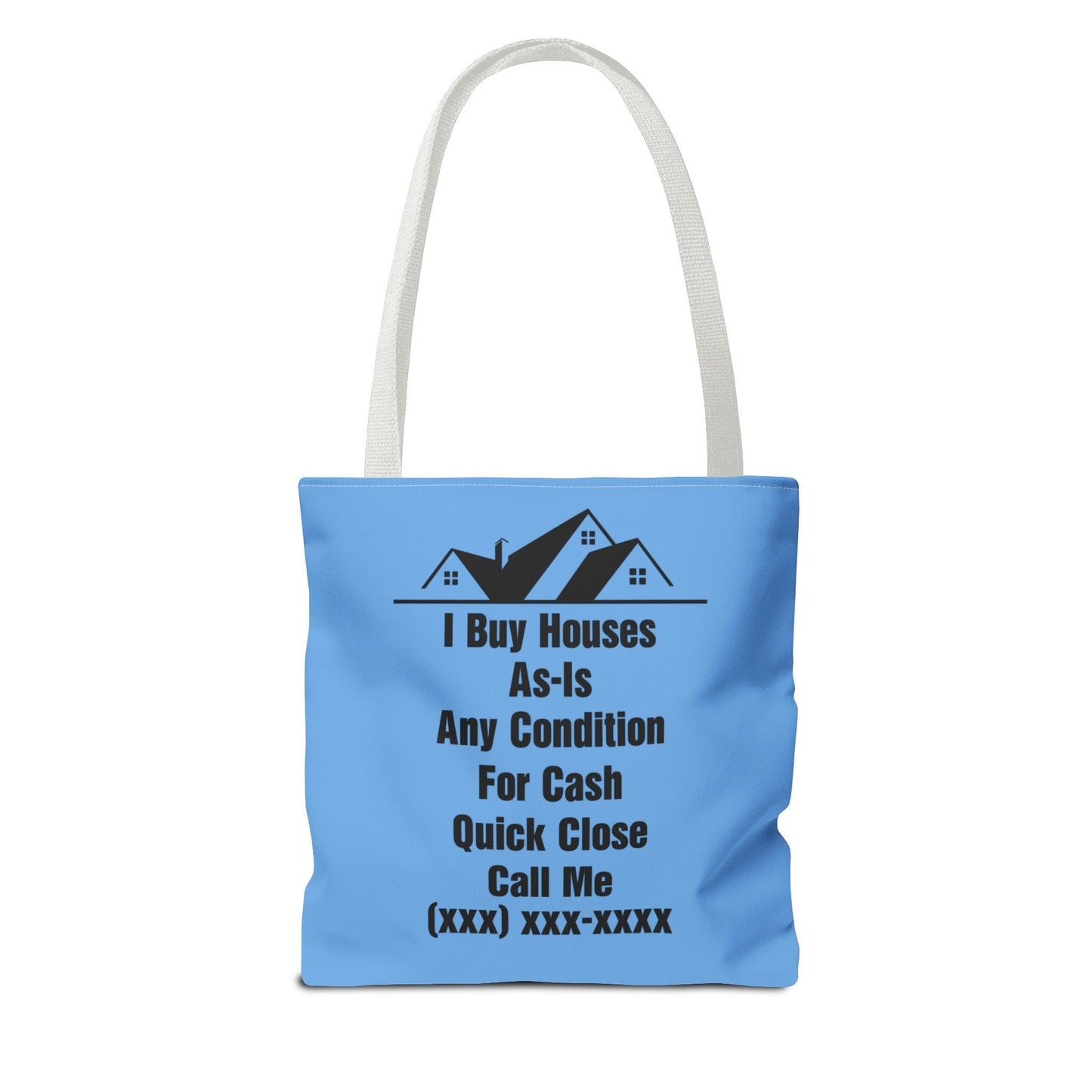 Warning I'm Known to Spontaneously Talk About Real Estate Investing Real Estate Investor Two-Sided Blue Tote Bag with Custom Phone Number