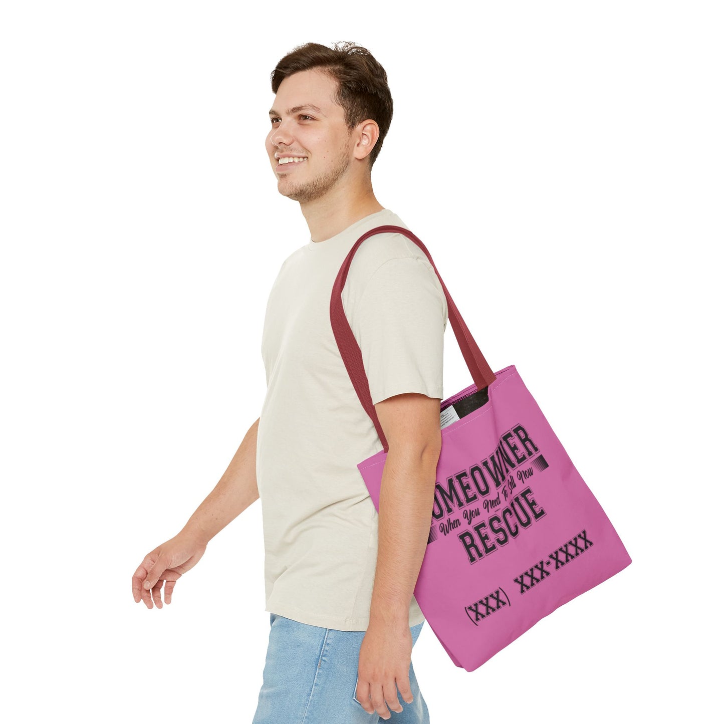 Homeowner Rescue Real Estate Investor Two-Sided Pink Tote Bag with Custom Phone Number