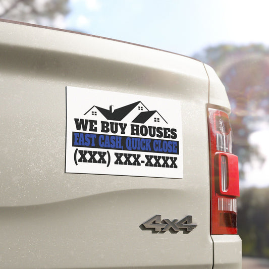 We Buy Houses Fast Cash, Quick Close. Real Estate Investor and Wholesaler Blue and Black Car Magnets for Hot Leads