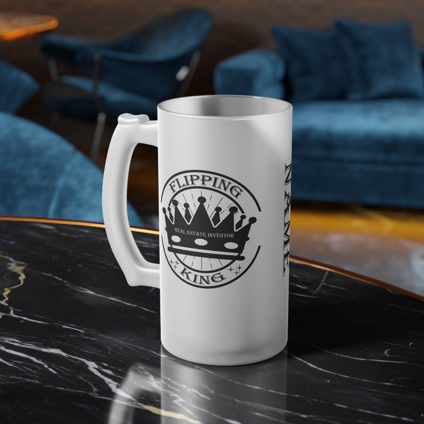 Flipping King Frosted Glass Beer Mug Real Estate Investor, House Flipper, Gift of Appreciation