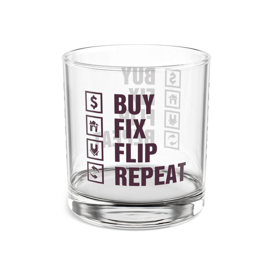 Buy Fix Flip Repeat Real Estate Investor Celebration Rocks Glass, 10oz