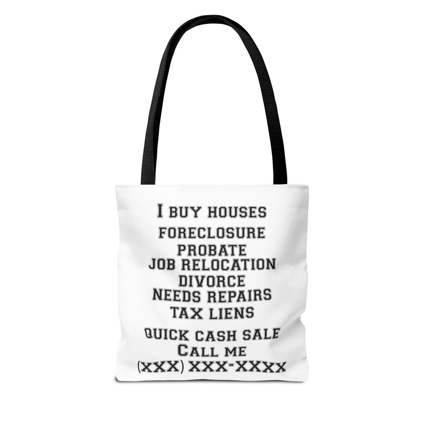 Foreclosure Rescue Real Estate Investor Two-Sided White Tote Bag with Custom Phone Number