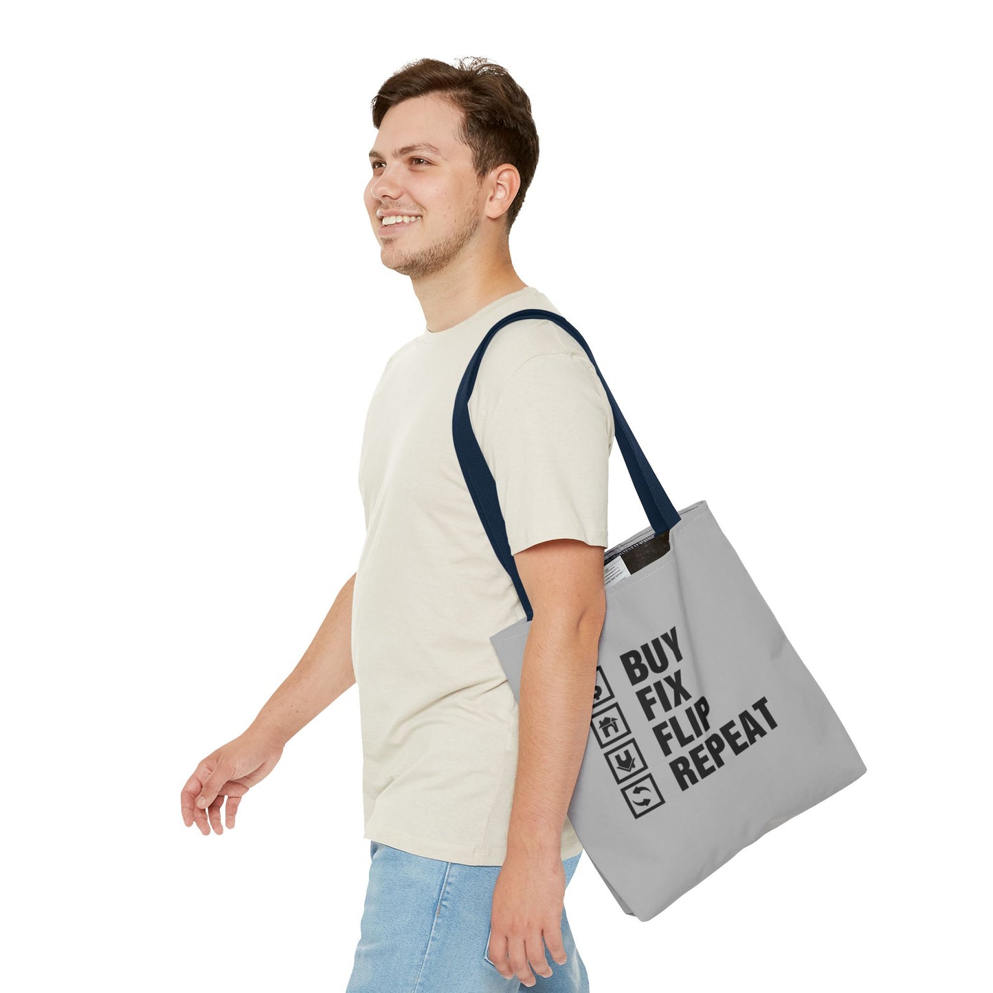 Buy Fix Flip Repeat Real Estate Investor Gray Two-Sided Tote Bag with Custom Phone Number