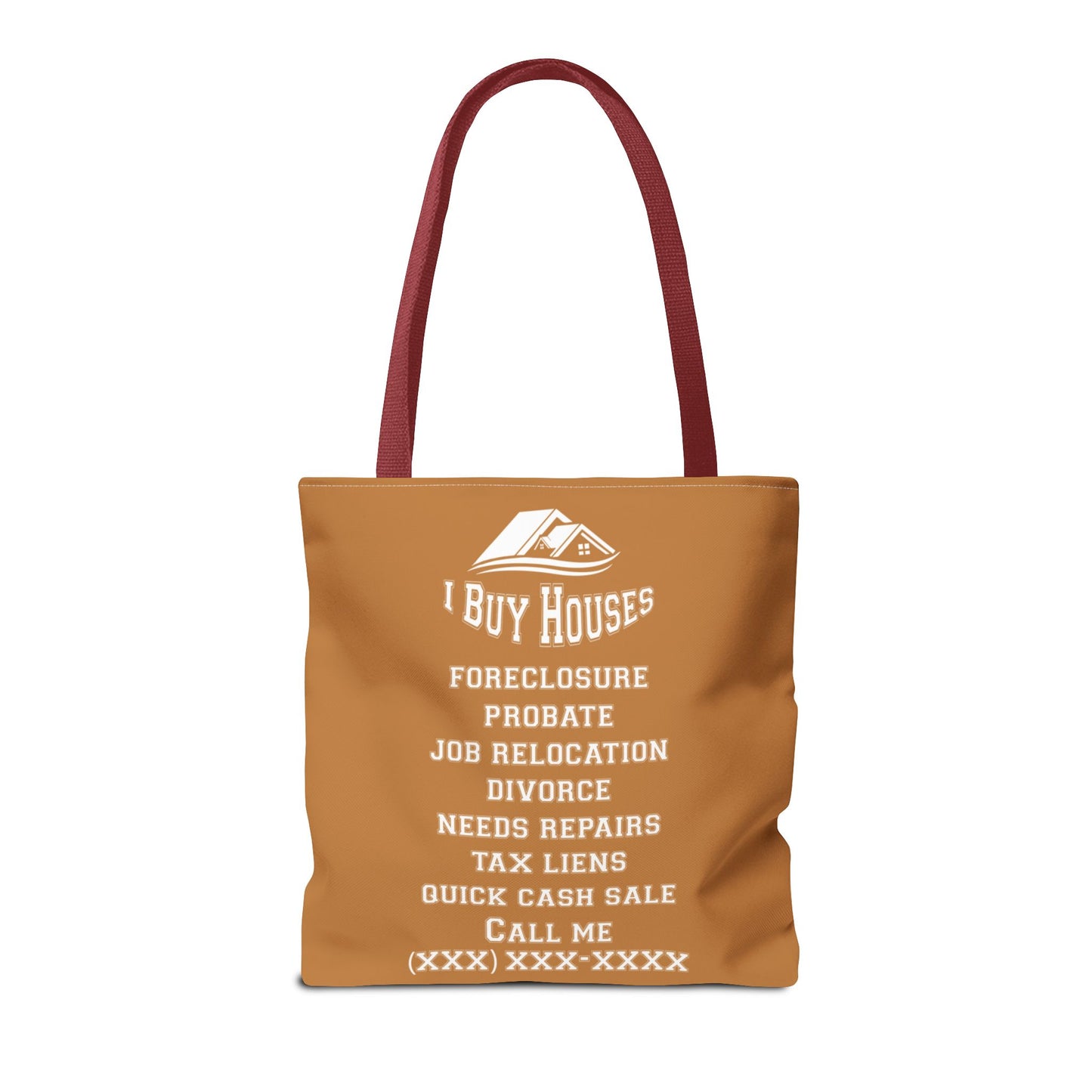 Local Five Star House Dealer Real Estate Investor Two-Sided Brown Tote Bag with Custom Phone Number