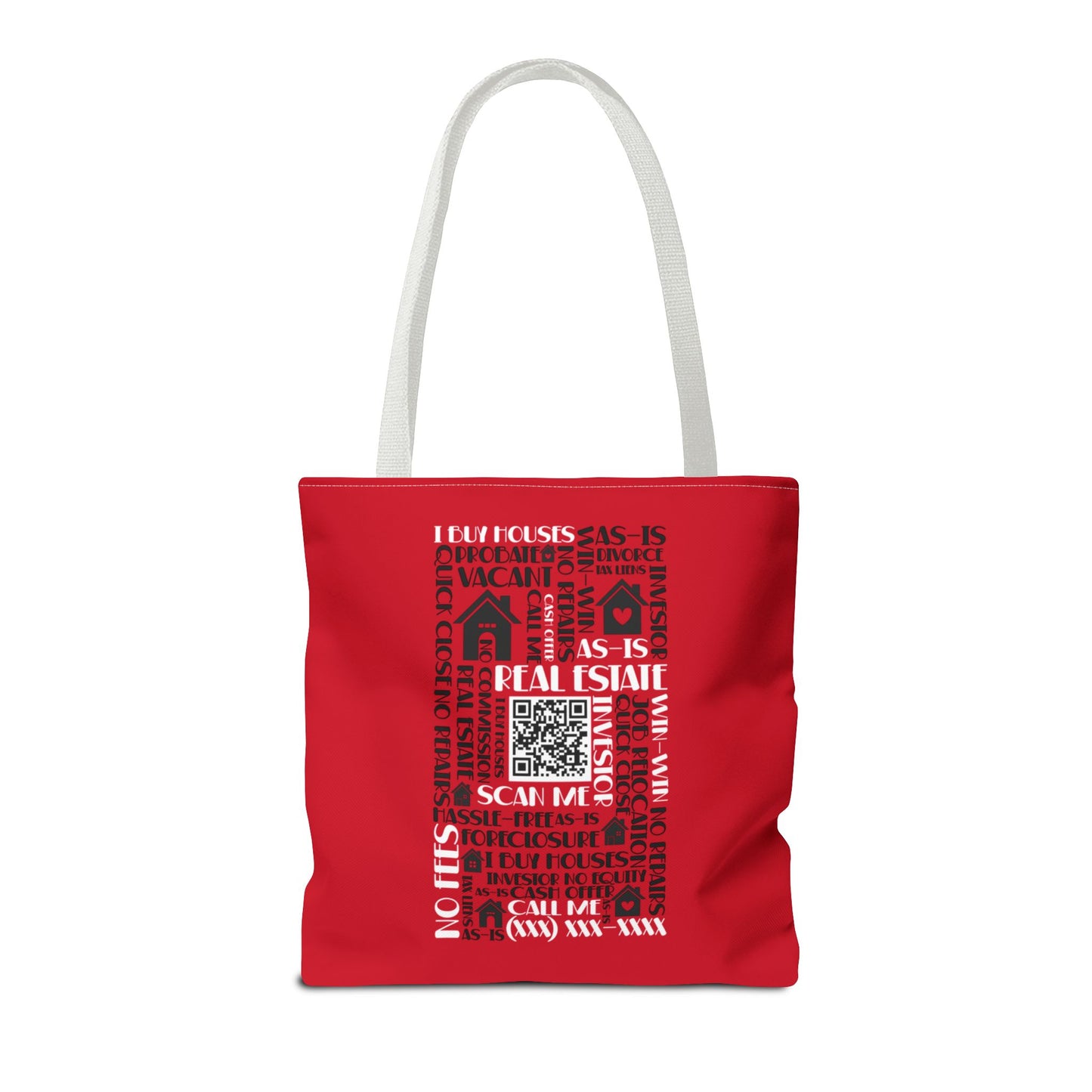 Local House Dealer Real Estate Investor Two-Sided Red Tote Bag with Custom Phone Number